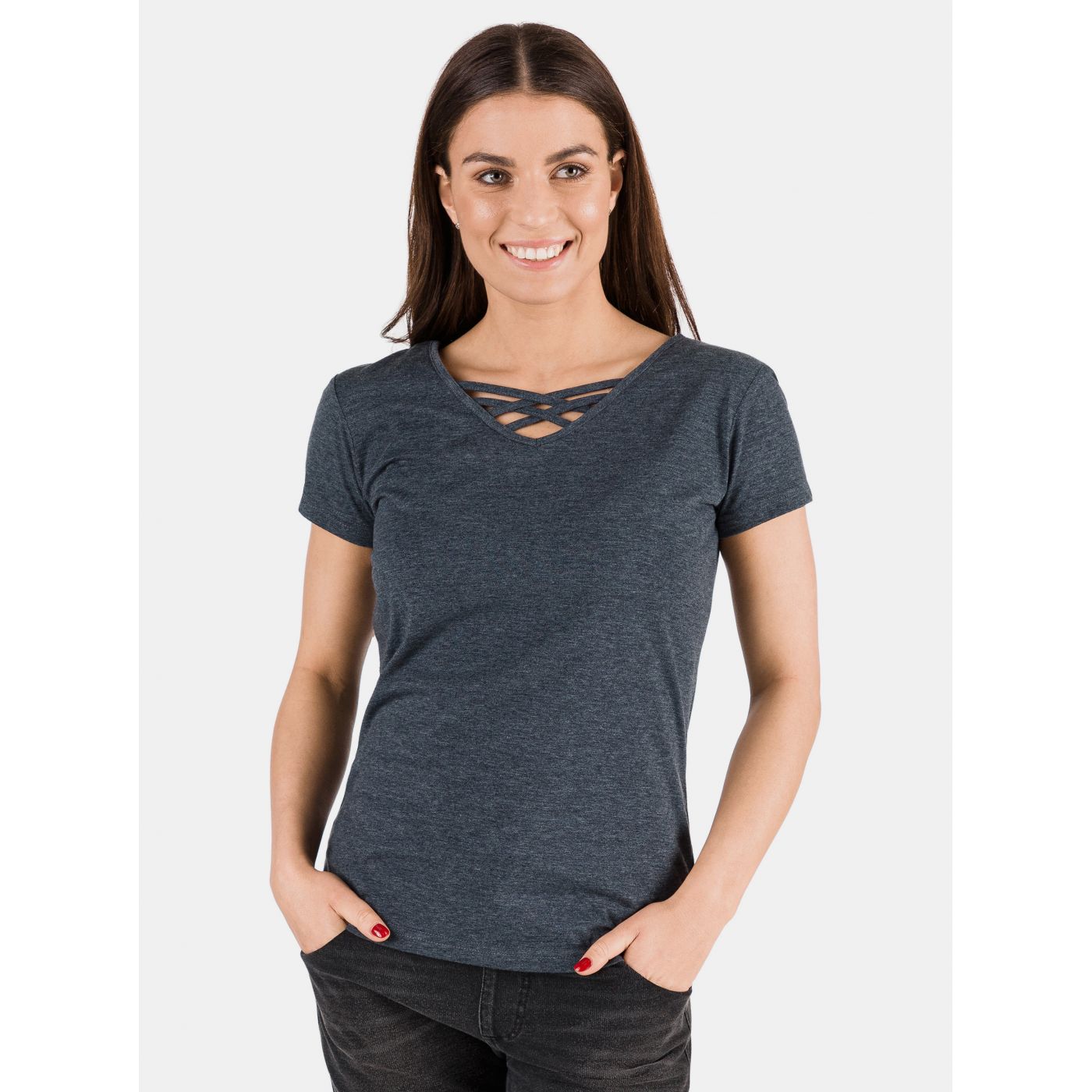 Dark blue women's basic t-shirt SAM 73