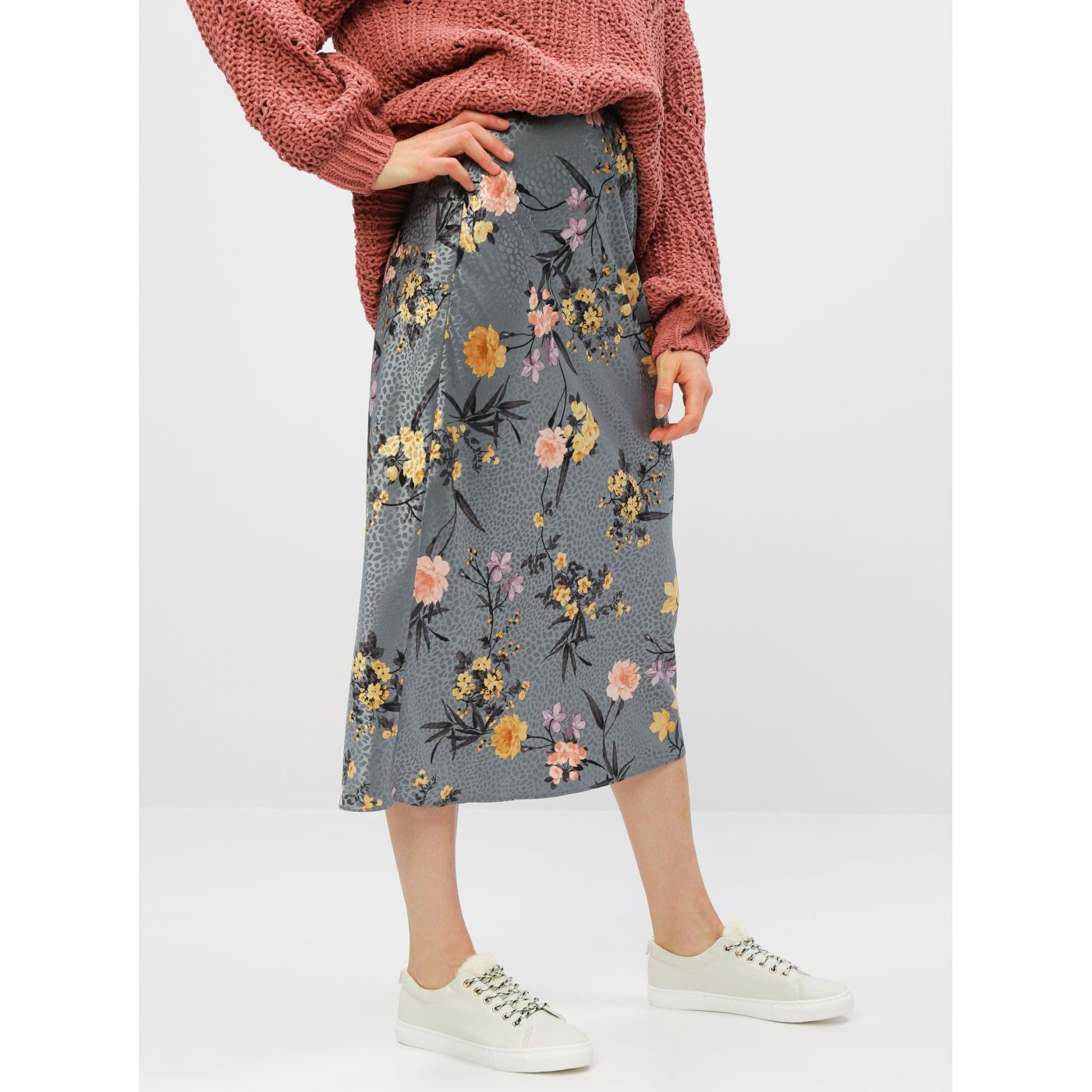 Grey floral midi skirt Dorothy Perkins