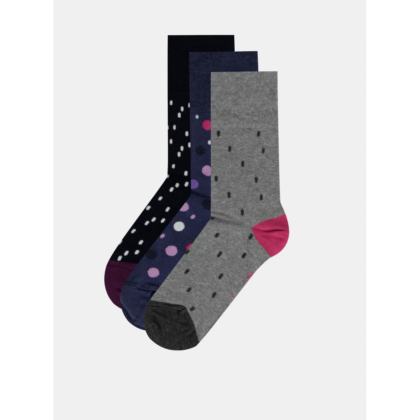 Set of three pairs of dotted socks in grey and blue M&Co