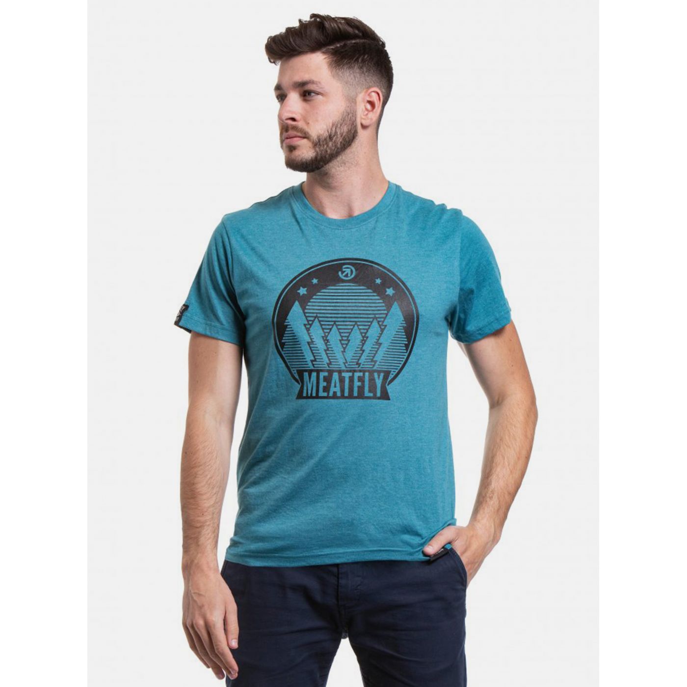 Blue Men's T-Shirt with Meatfly Camping Print