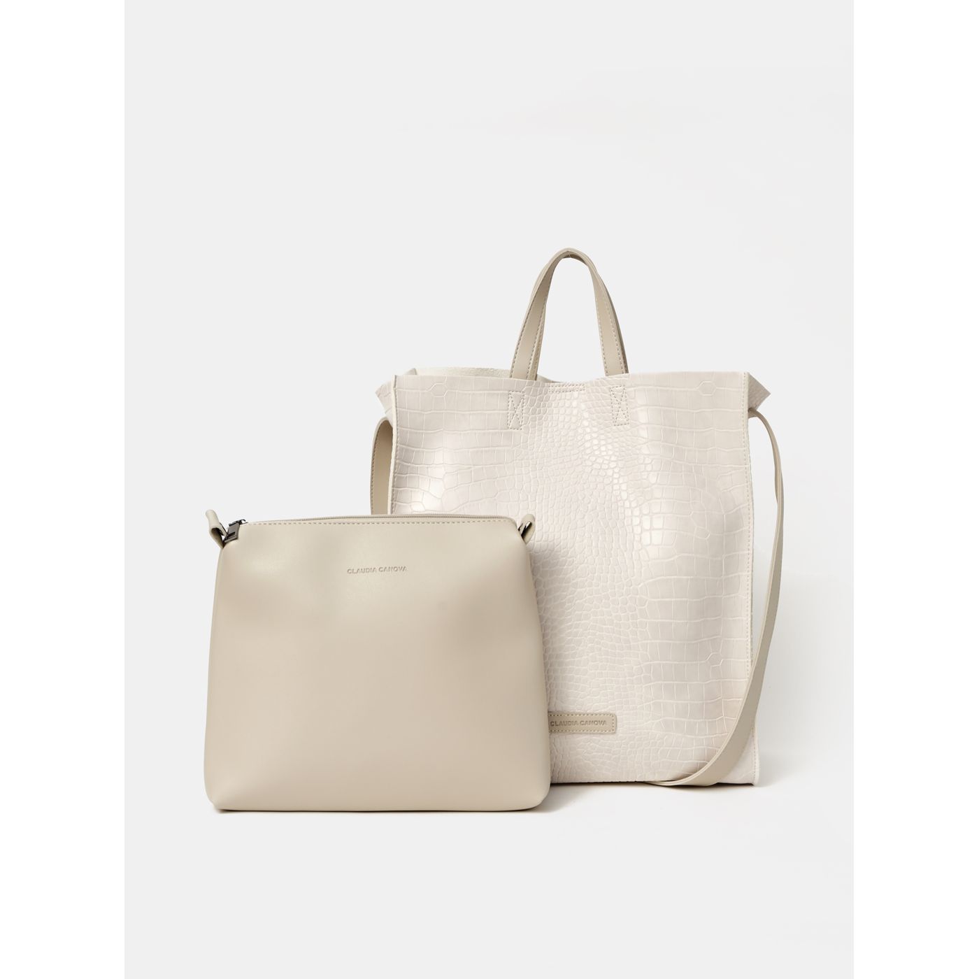 Cream handbag with crocodile pattern and removable case Claudia Canova Retta
