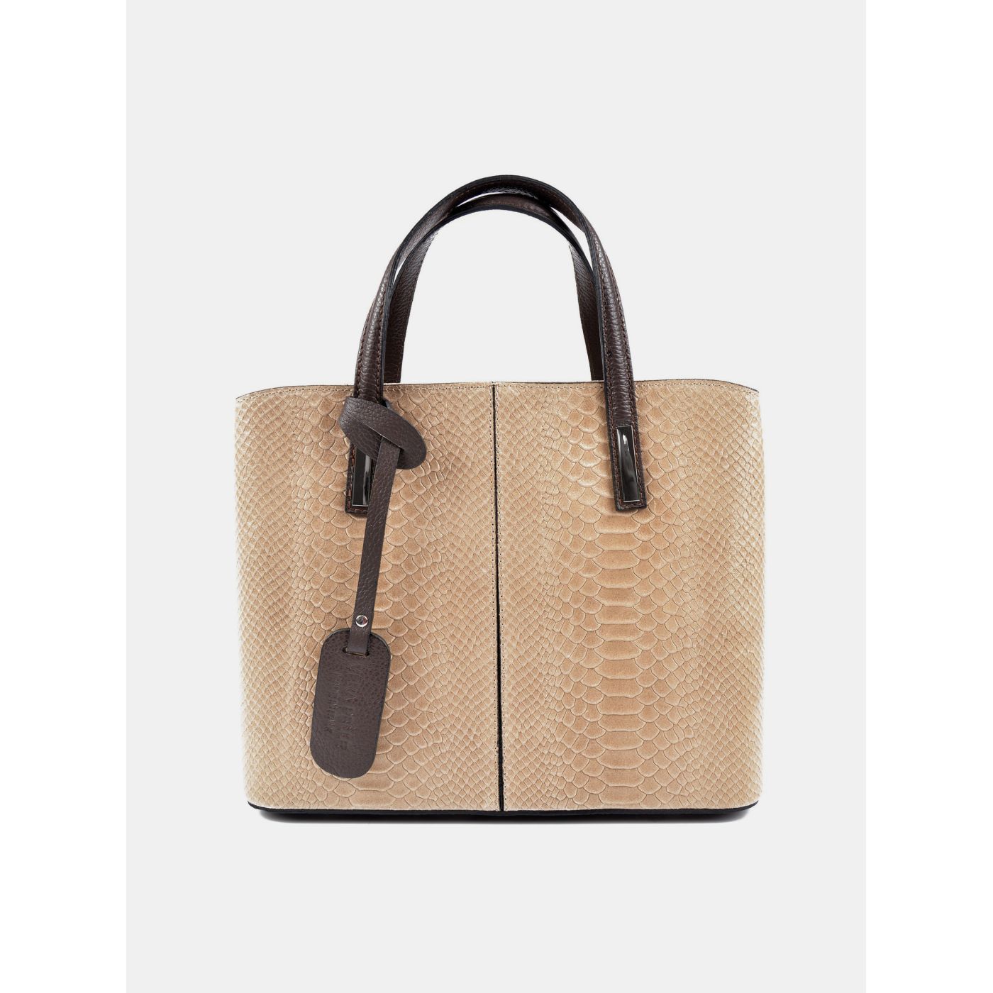 Beige leather handbag with robert m snake pattern