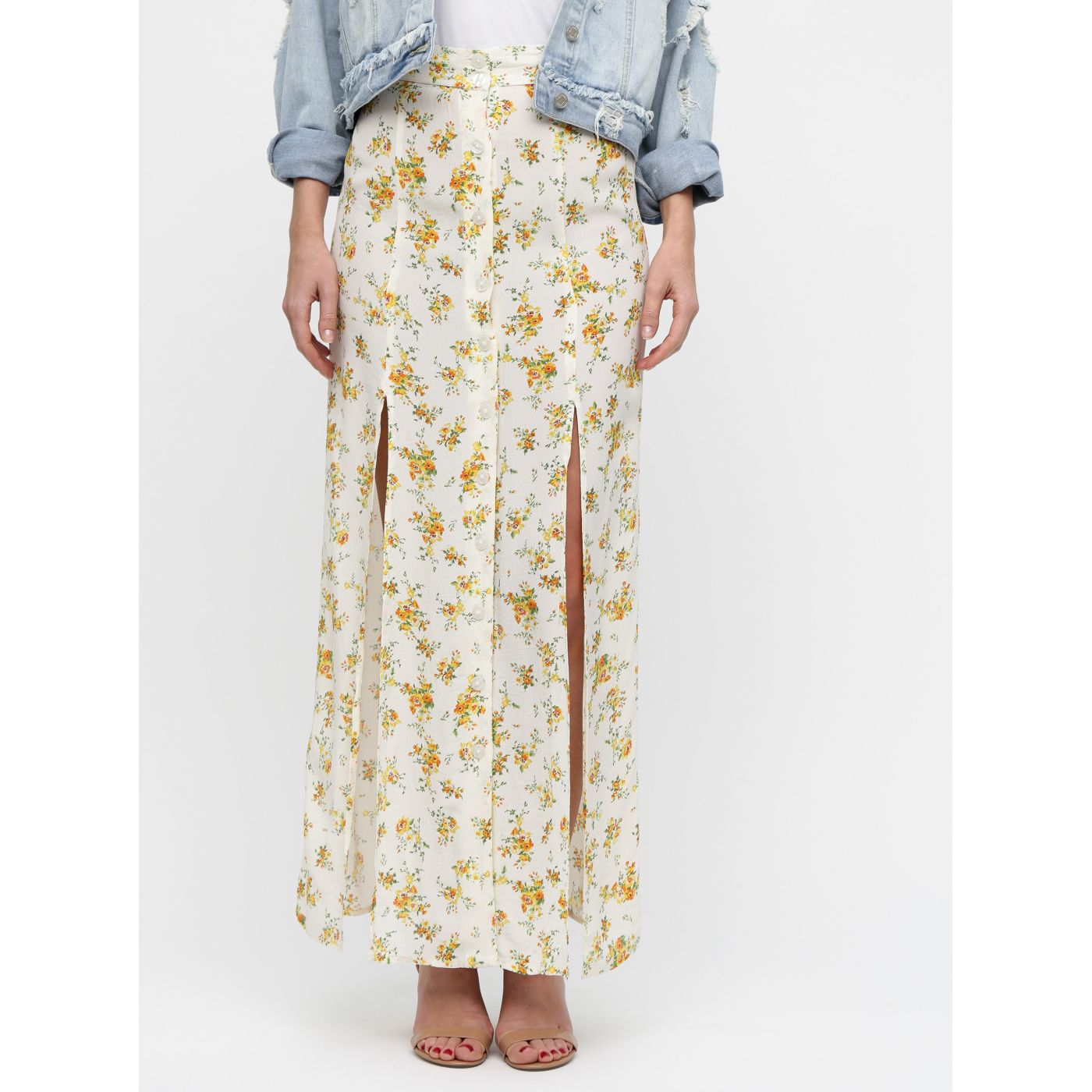 Cream floral maxi skirt with Miss Selfridge slits