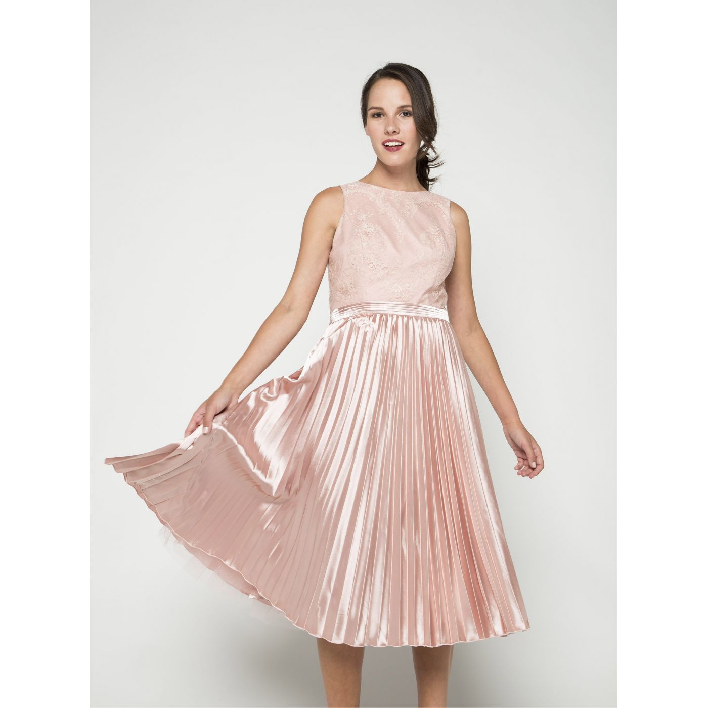 Chi Chi London Lace Top Pink Shiny Dress