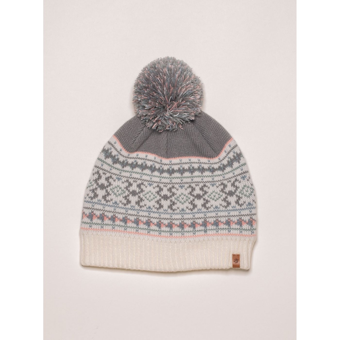 Grey patterned cap with Brakeburn pompom