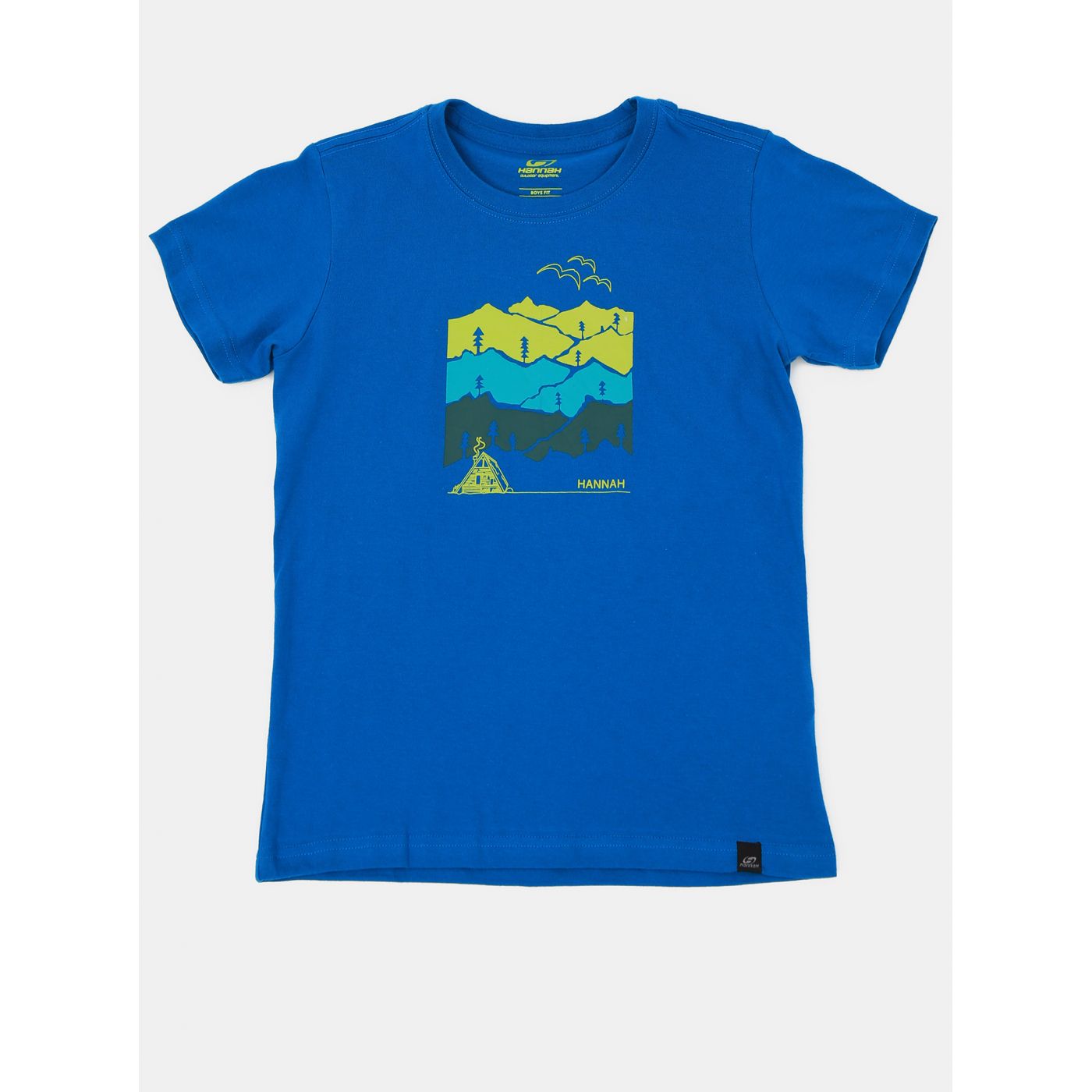 Blue children's T-shirt printed by Hannah Darley