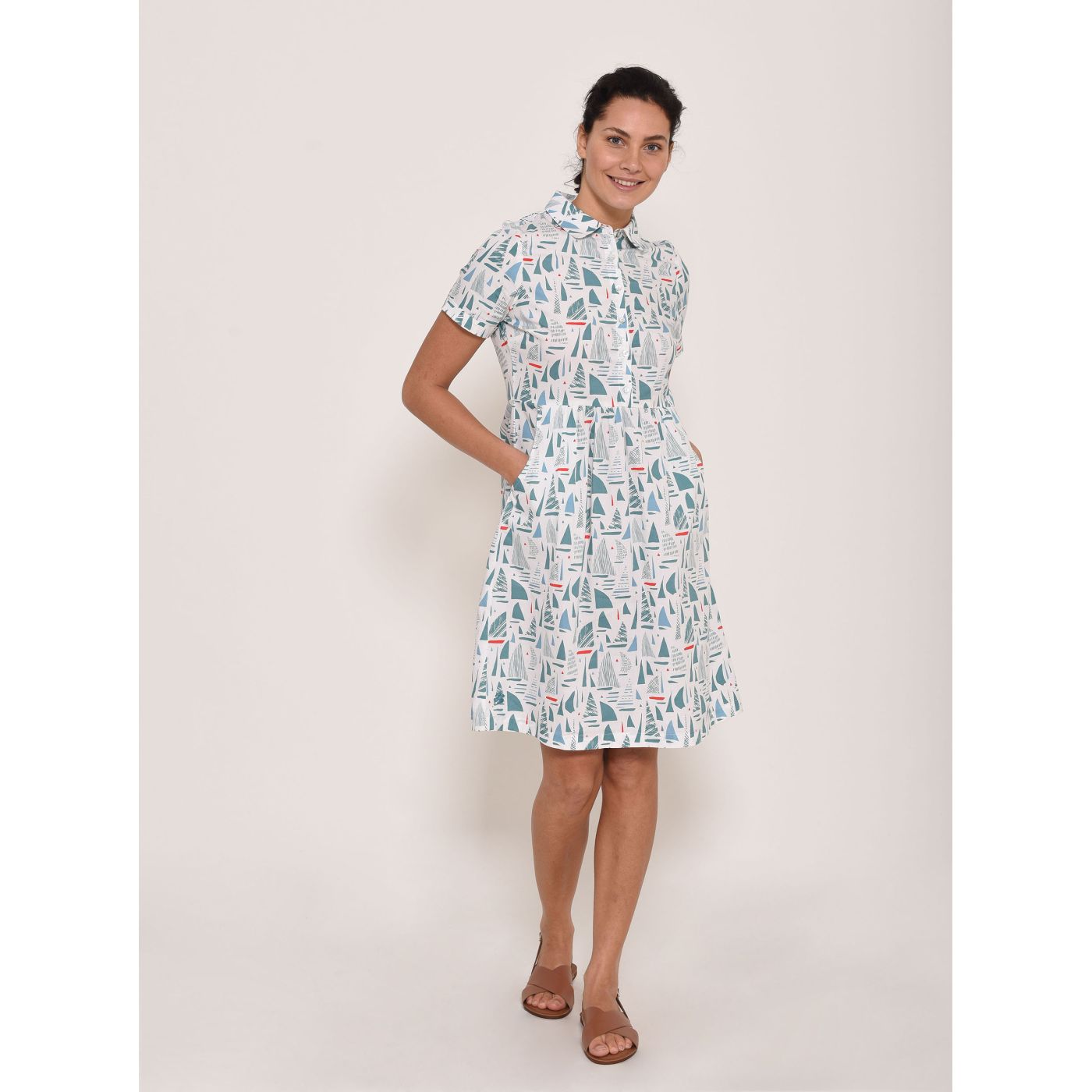 Brakeburn Blue-White Patterned Shirt Dress