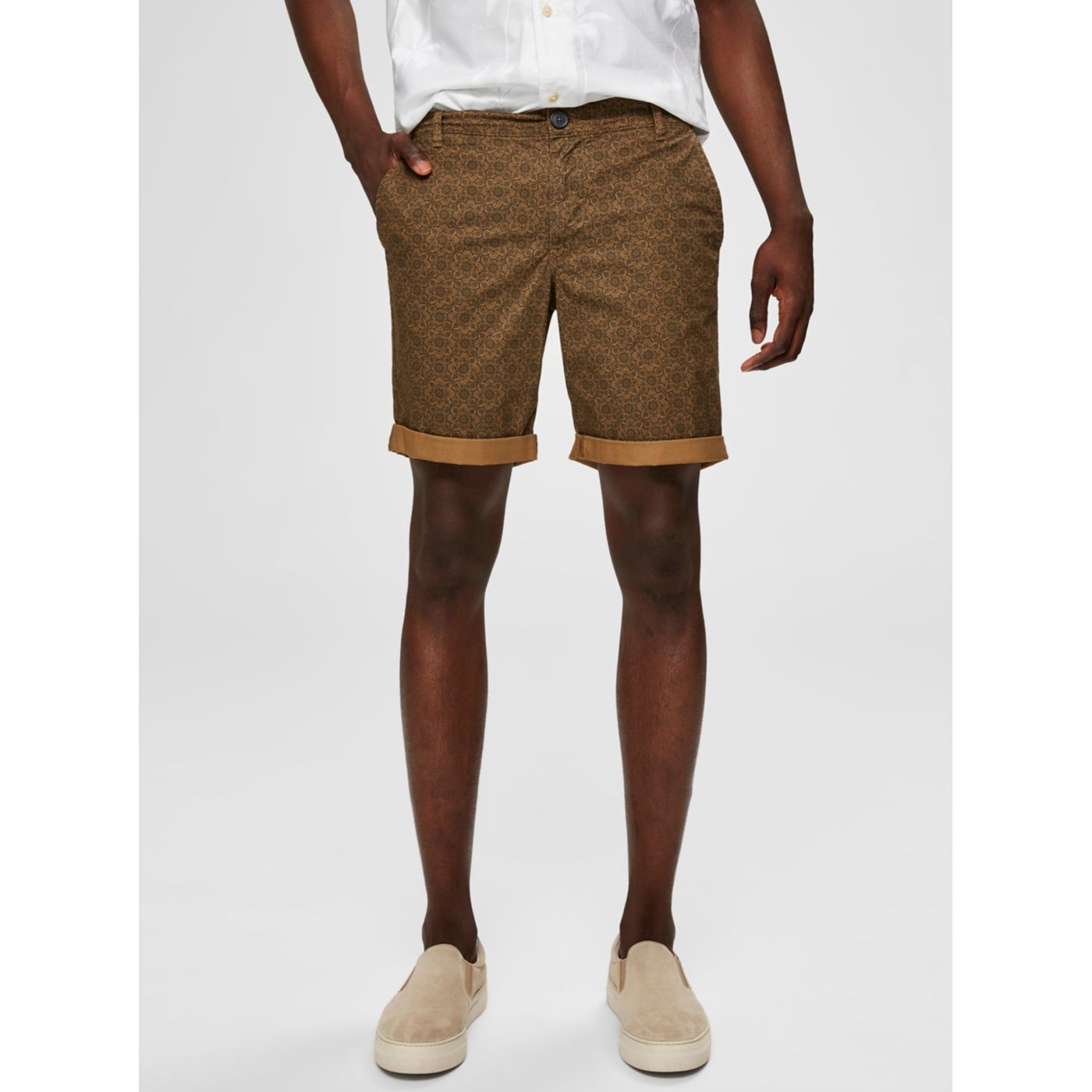 Brown Patterned Straight Fit Shorts Selected Homme Paris