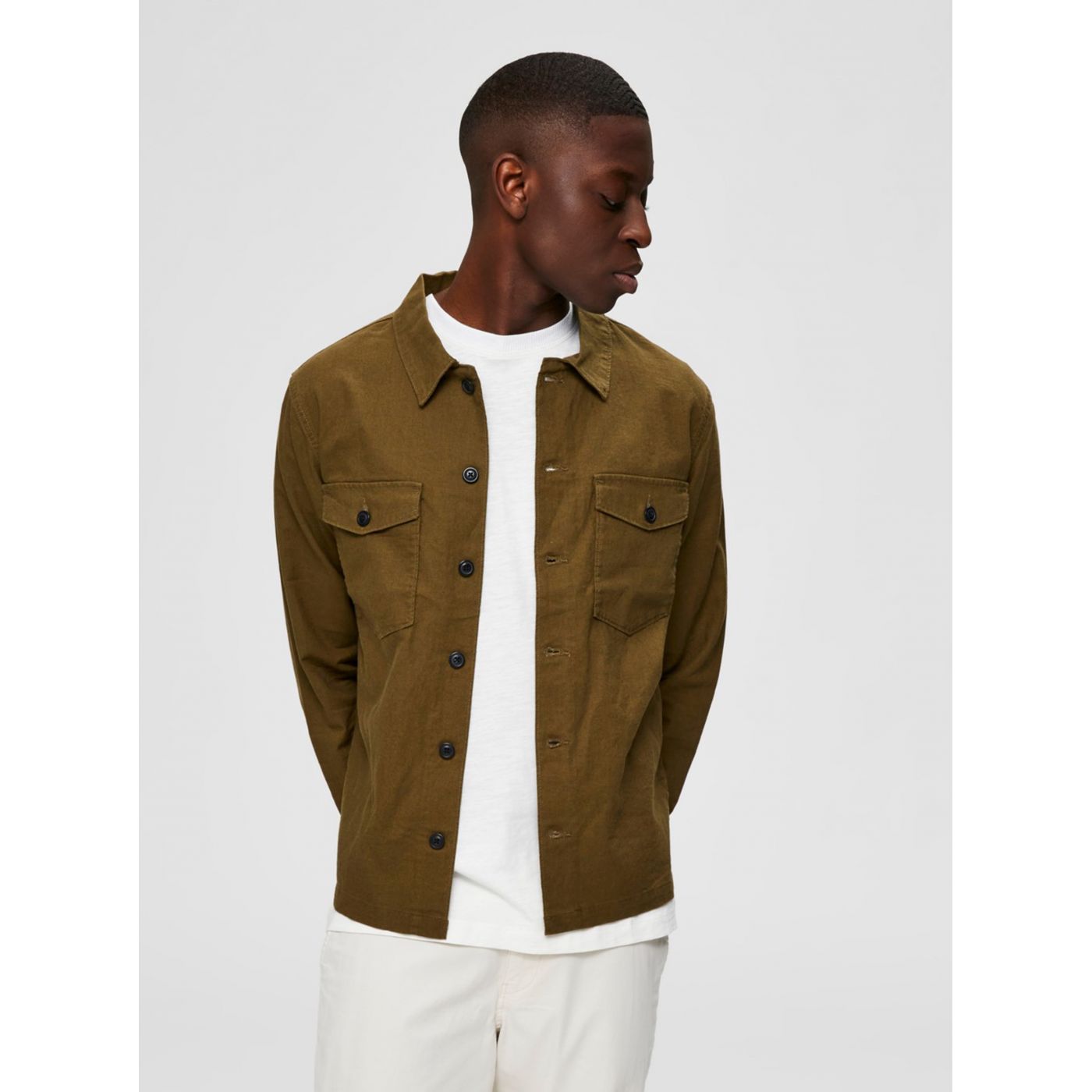 Khaki Linen Shirt Selected Homme