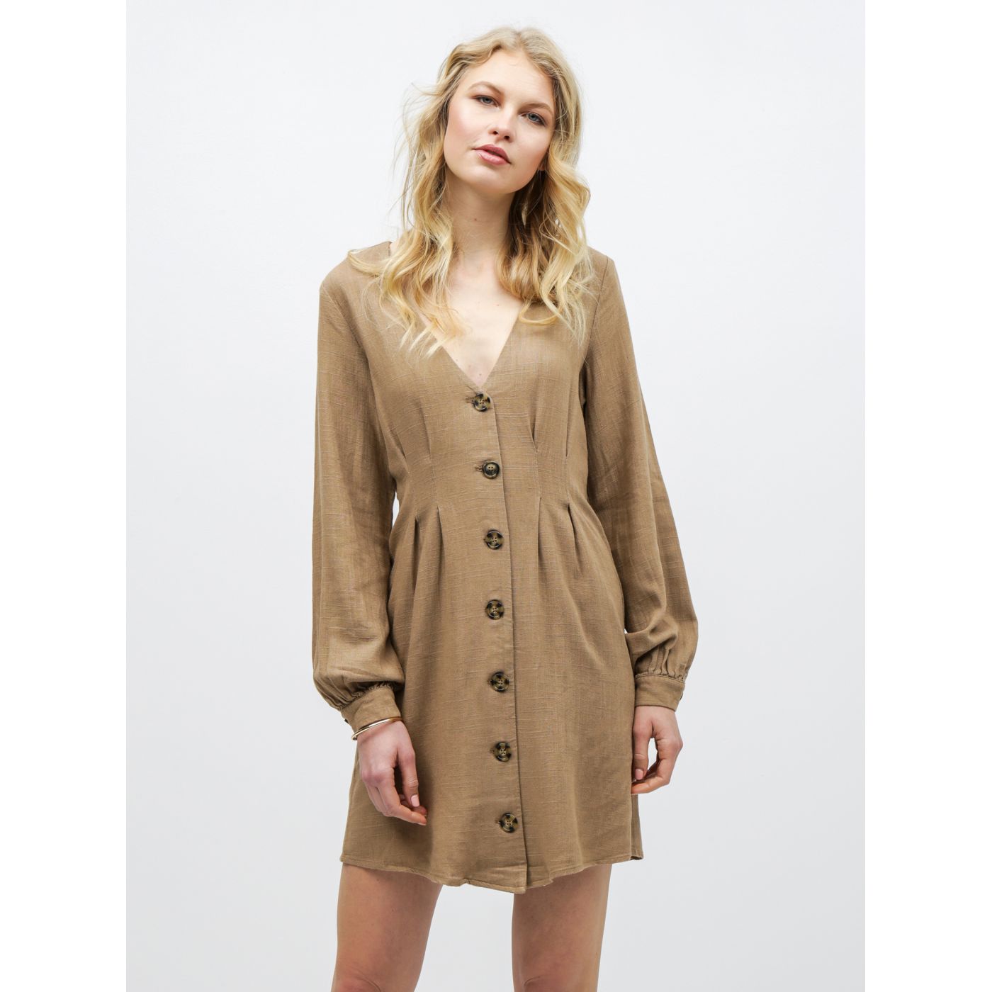 Brown linen dress VILA Linnan