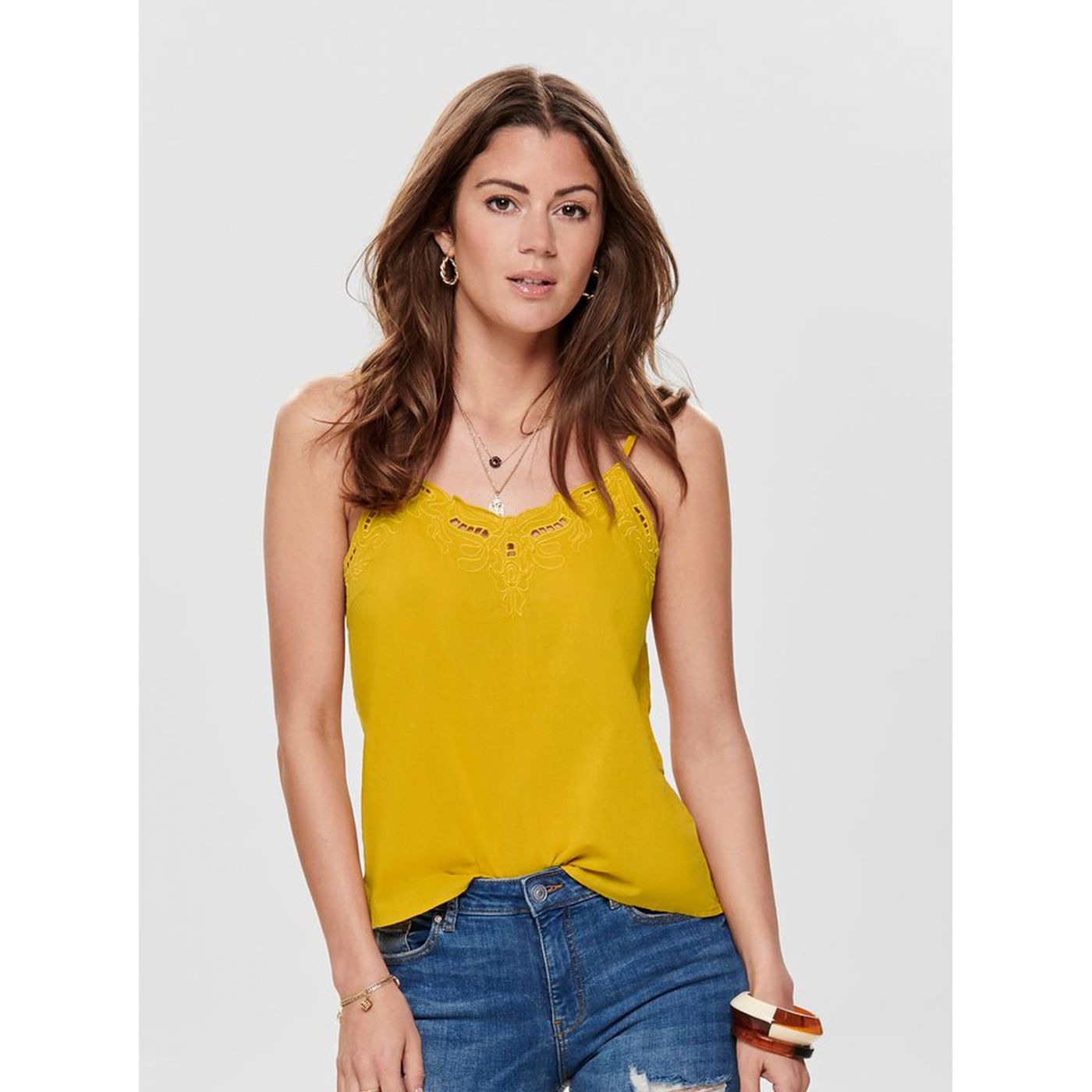 Yellow tank top with ONLY Sixty lace