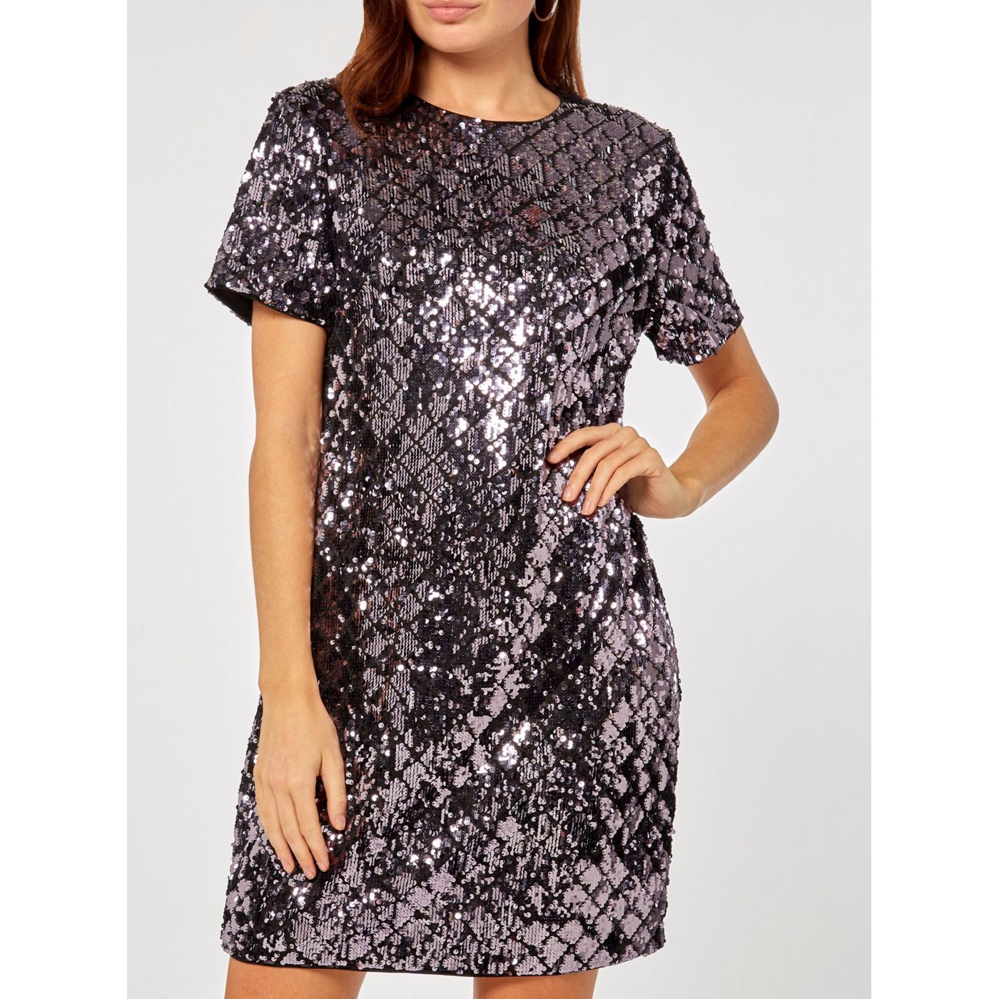 Purple Sequined Plaid Minid dress by Dorothy Perkins