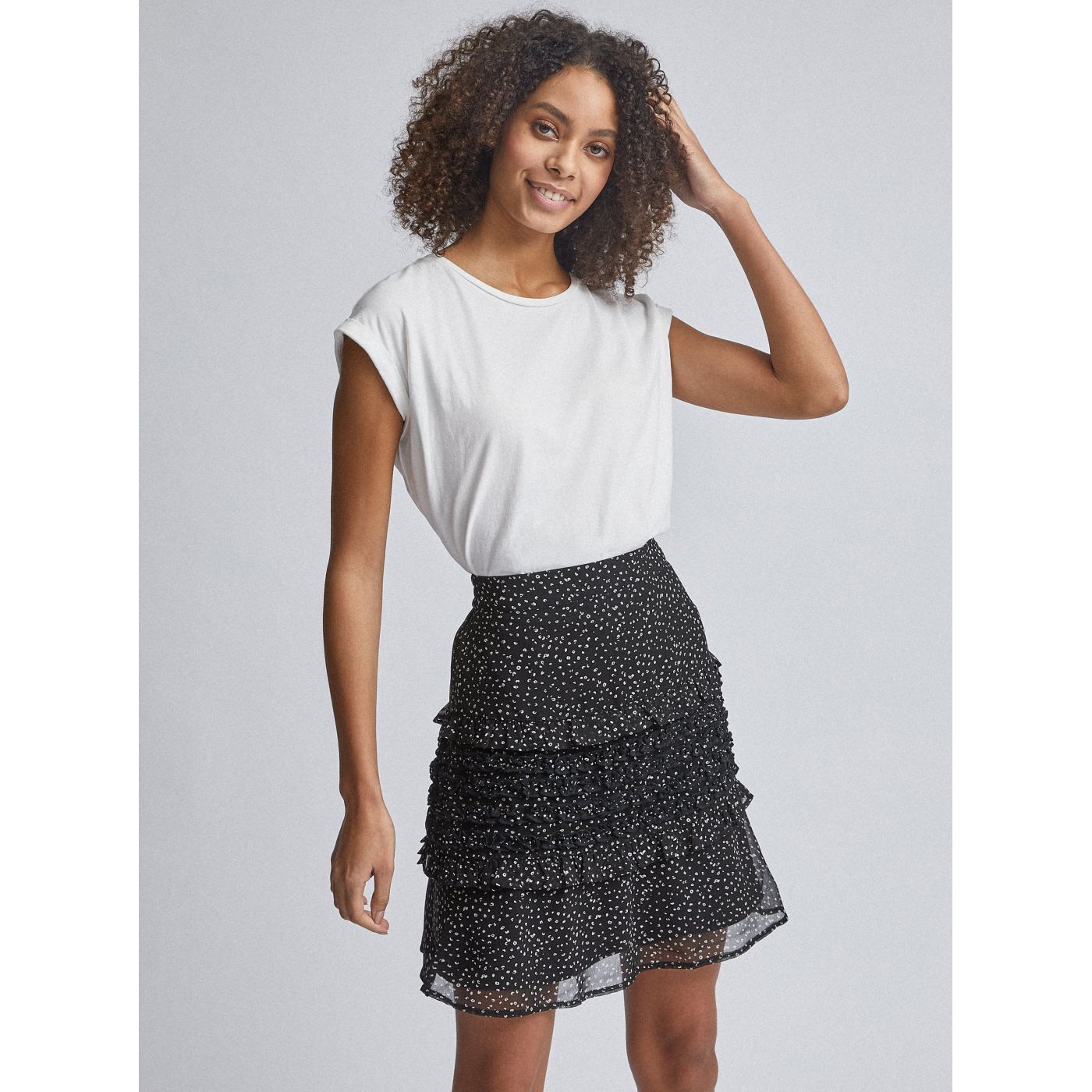 Black patterned skirt with ruffles Dorothy Perkins