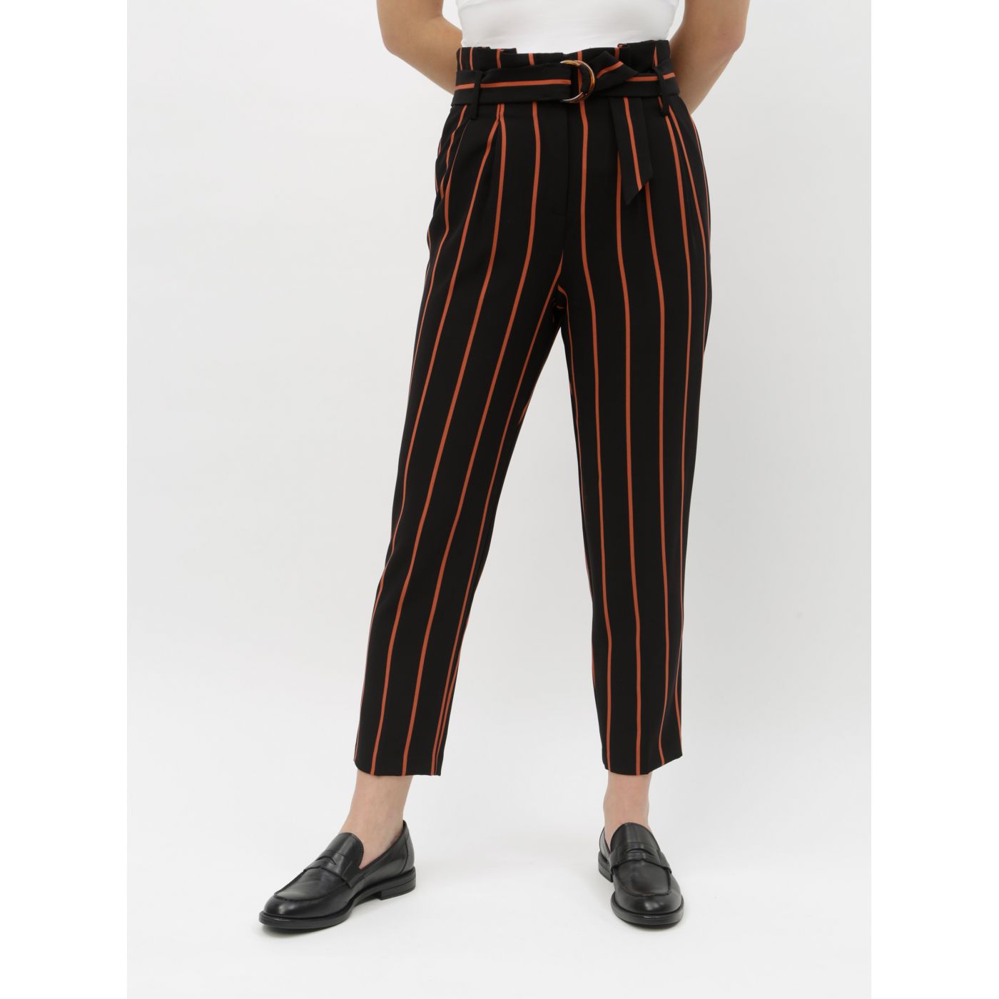 Miss Selfridge's Brick-and-Black Striped Cropped Pants