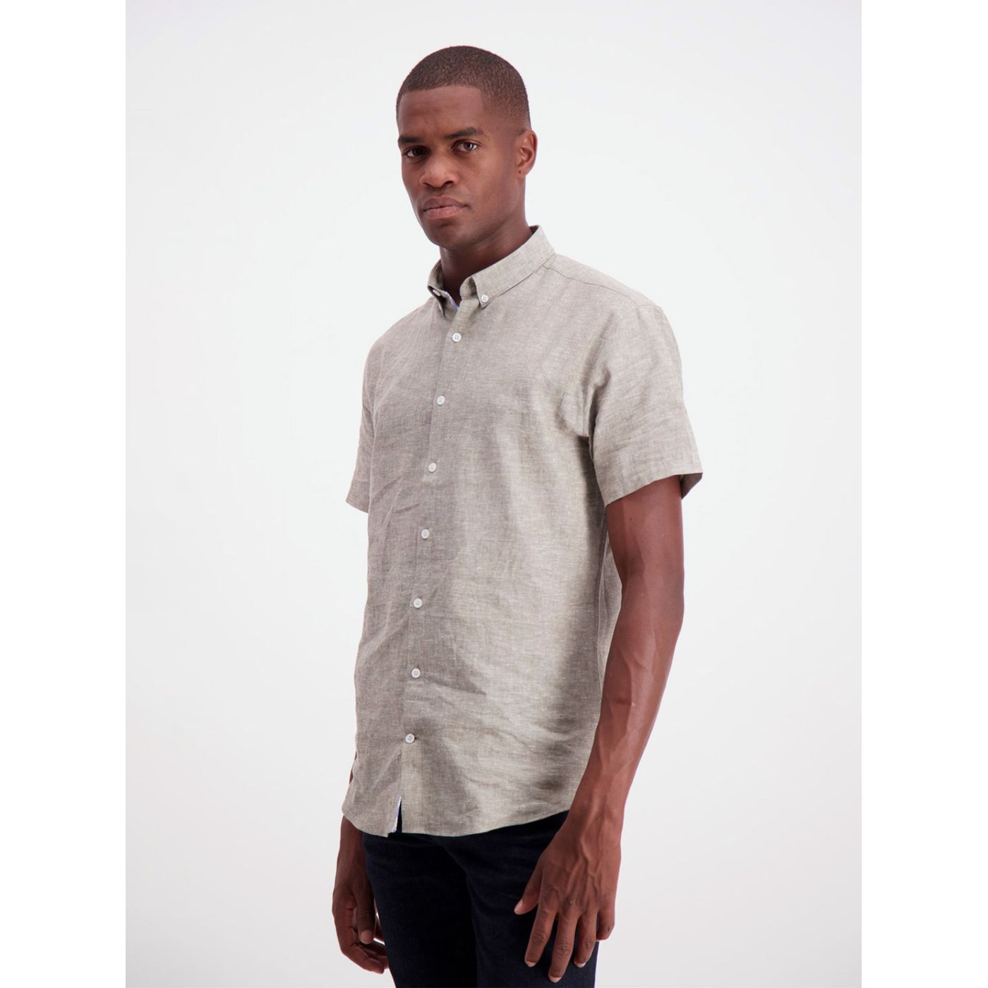 Grey Lindbergh Short Sleeve Linen Annealed Shirt