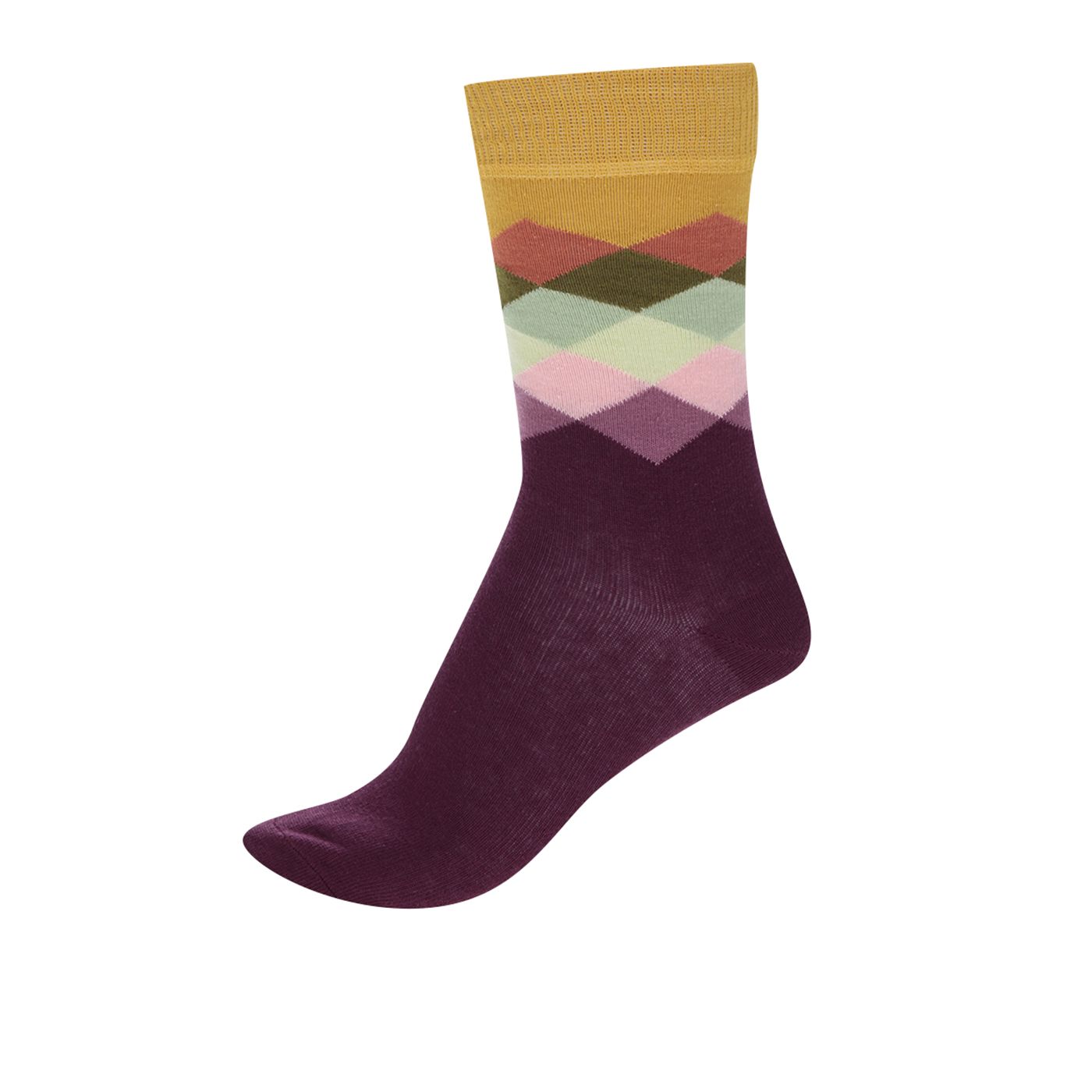 Happy Socks Faded Diamond Yellow-Burgundy Women's Patterned Socks