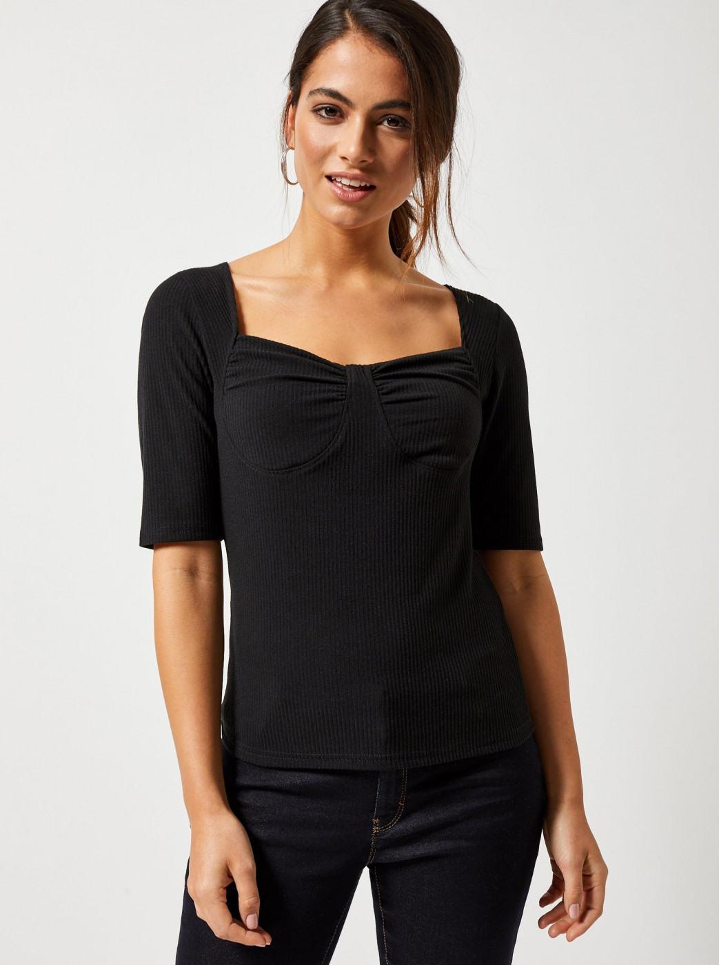 Dorothy Perkins Petite Black Ribbed T-Shirt