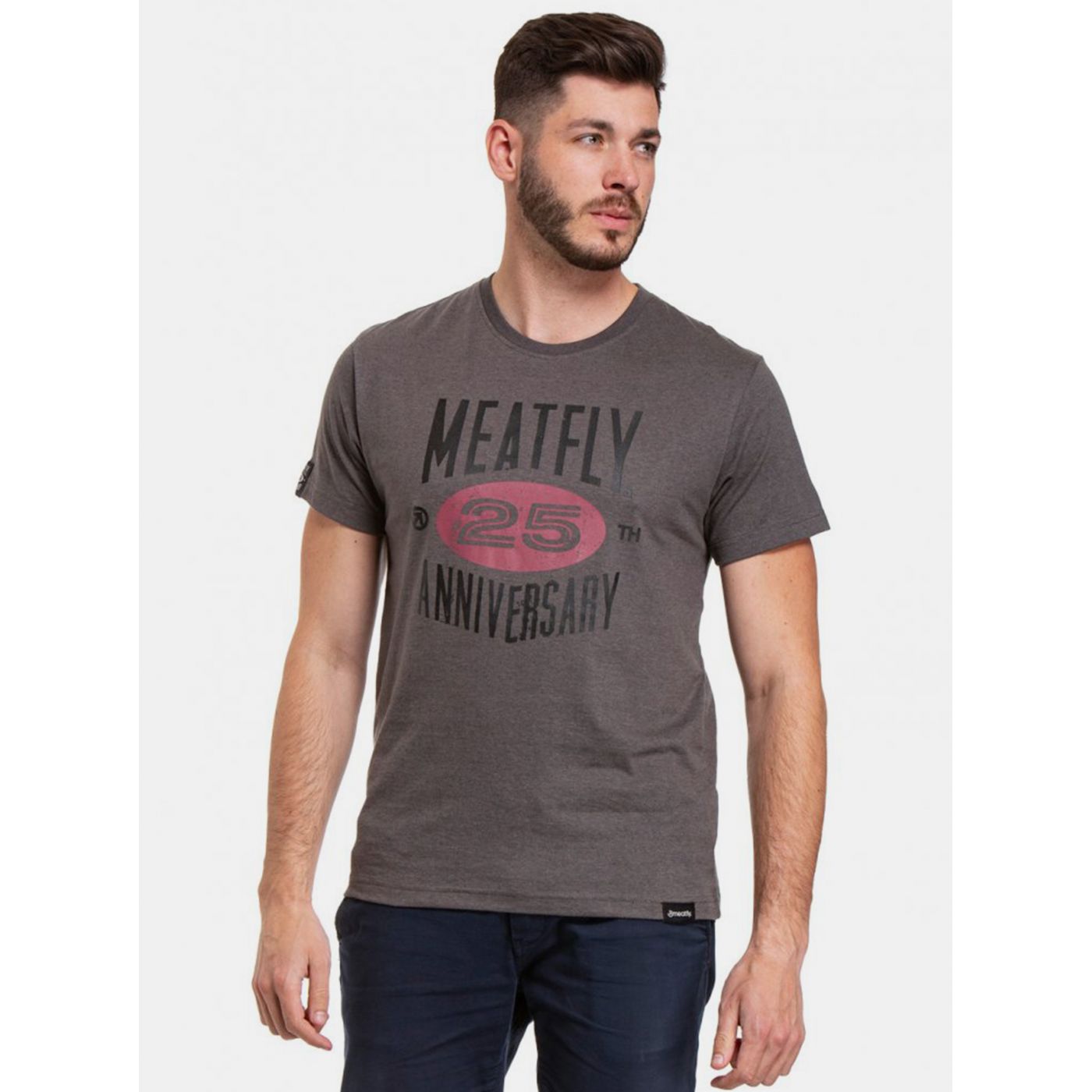 Dark Grey Men's T-Shirt with Meatfly Print