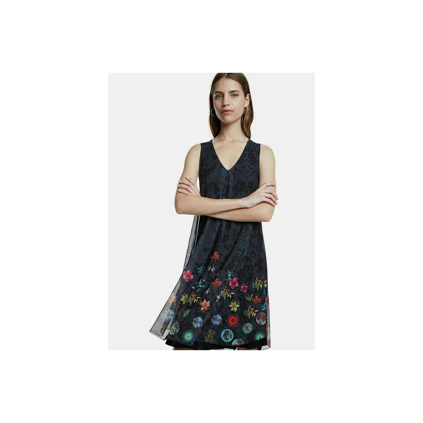 Desigual Carnagy Black Floral Tulle Dress
