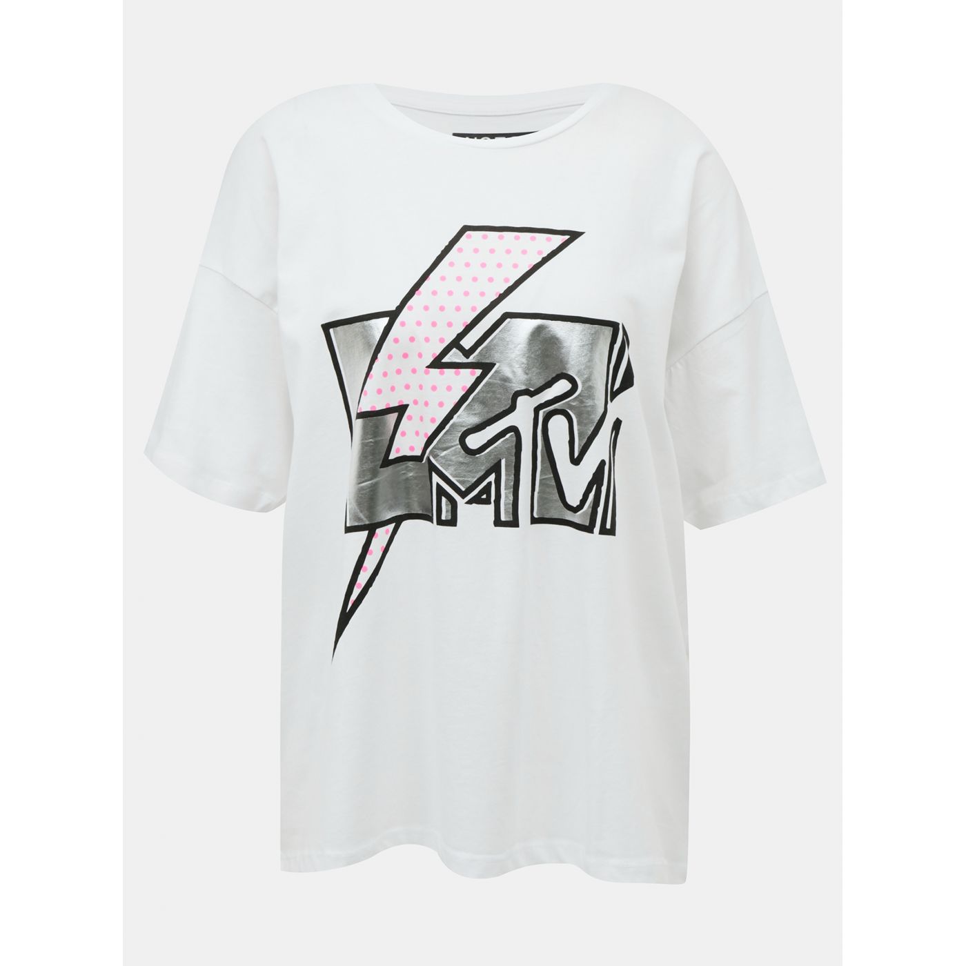 Bílé volné tričko s potiskem Noisy May Isa MTV