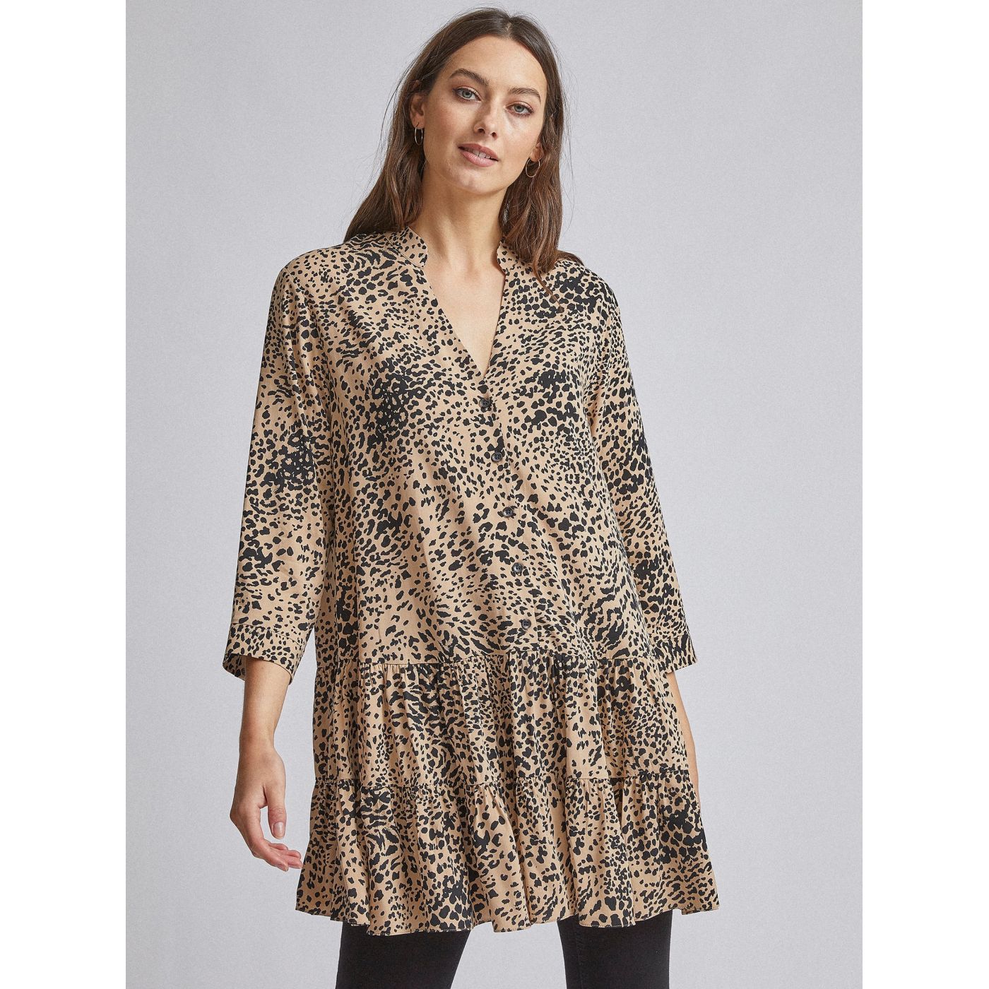 Light brown long blouse with cheetah patterned Dorothy Perkins