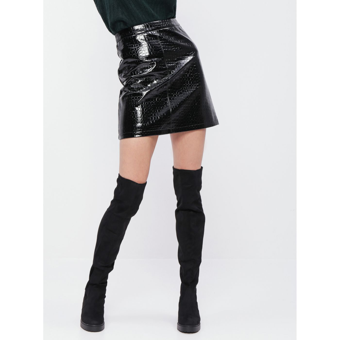 Black crocodile skirt with crocodile pattern Dorothy Perkins