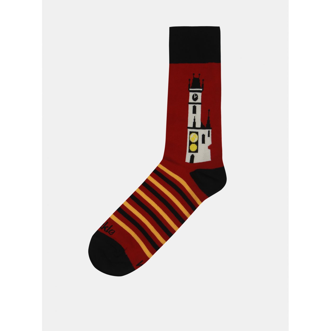 Black-and-red socks with the motif of the Astronomical Clock Fusakle Prague Astronomical Clock