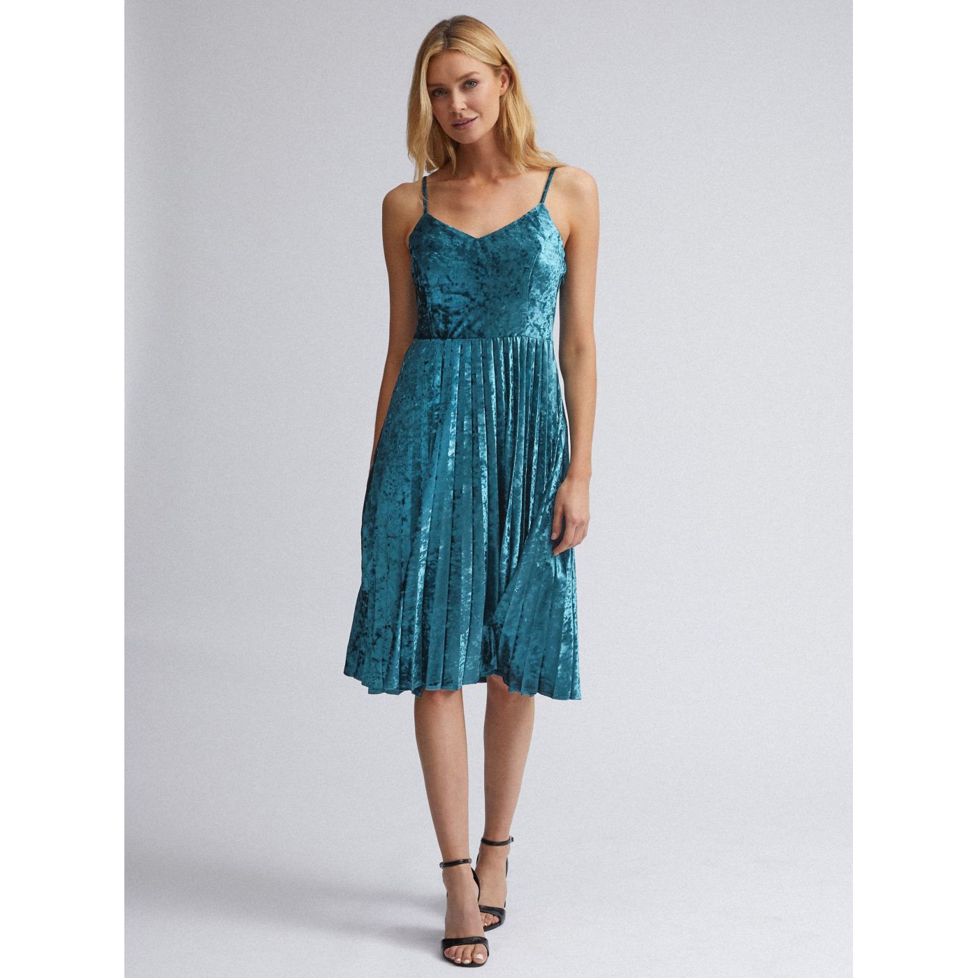 Blue velvet dress with pleated Dorothy Perkins skirt