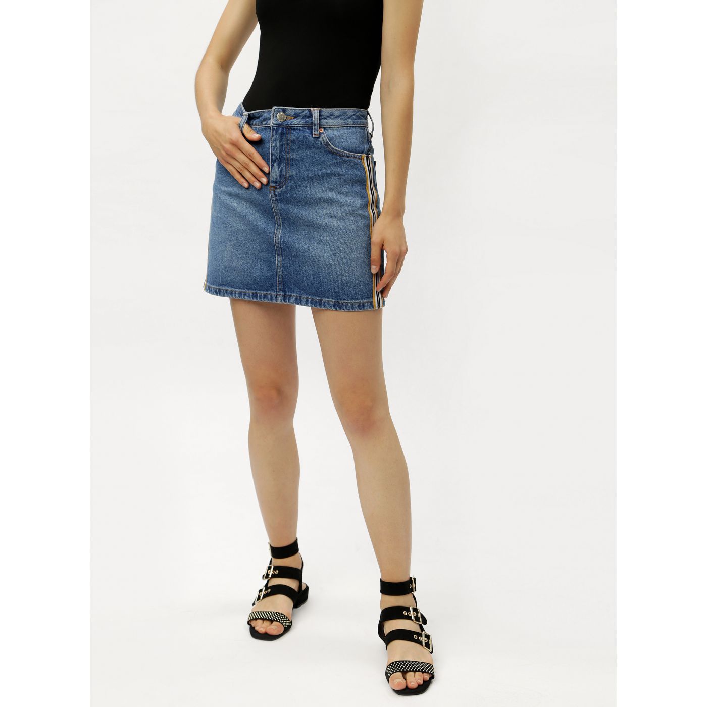 Miss Selfridge's blue denim miniskirt with stripes
