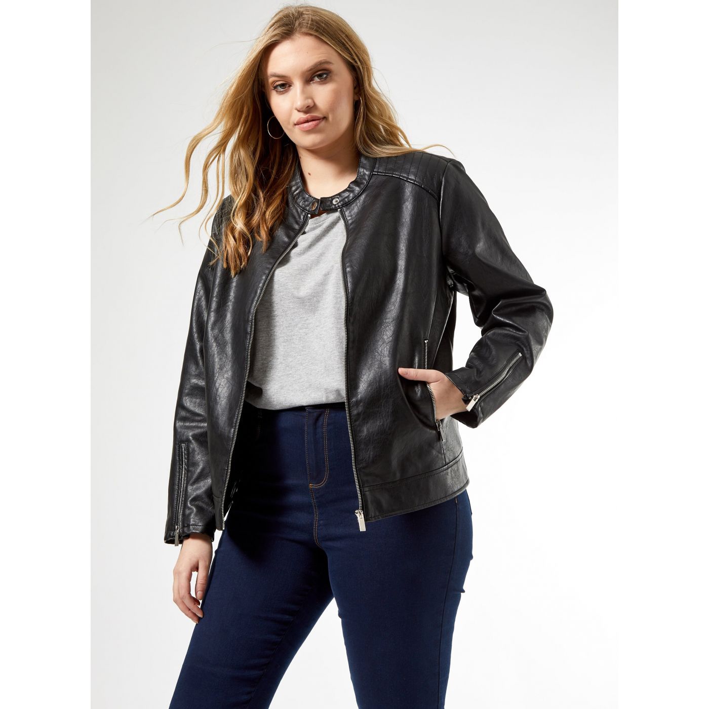 Dorothy Perkins Curve Black Leather Jacket