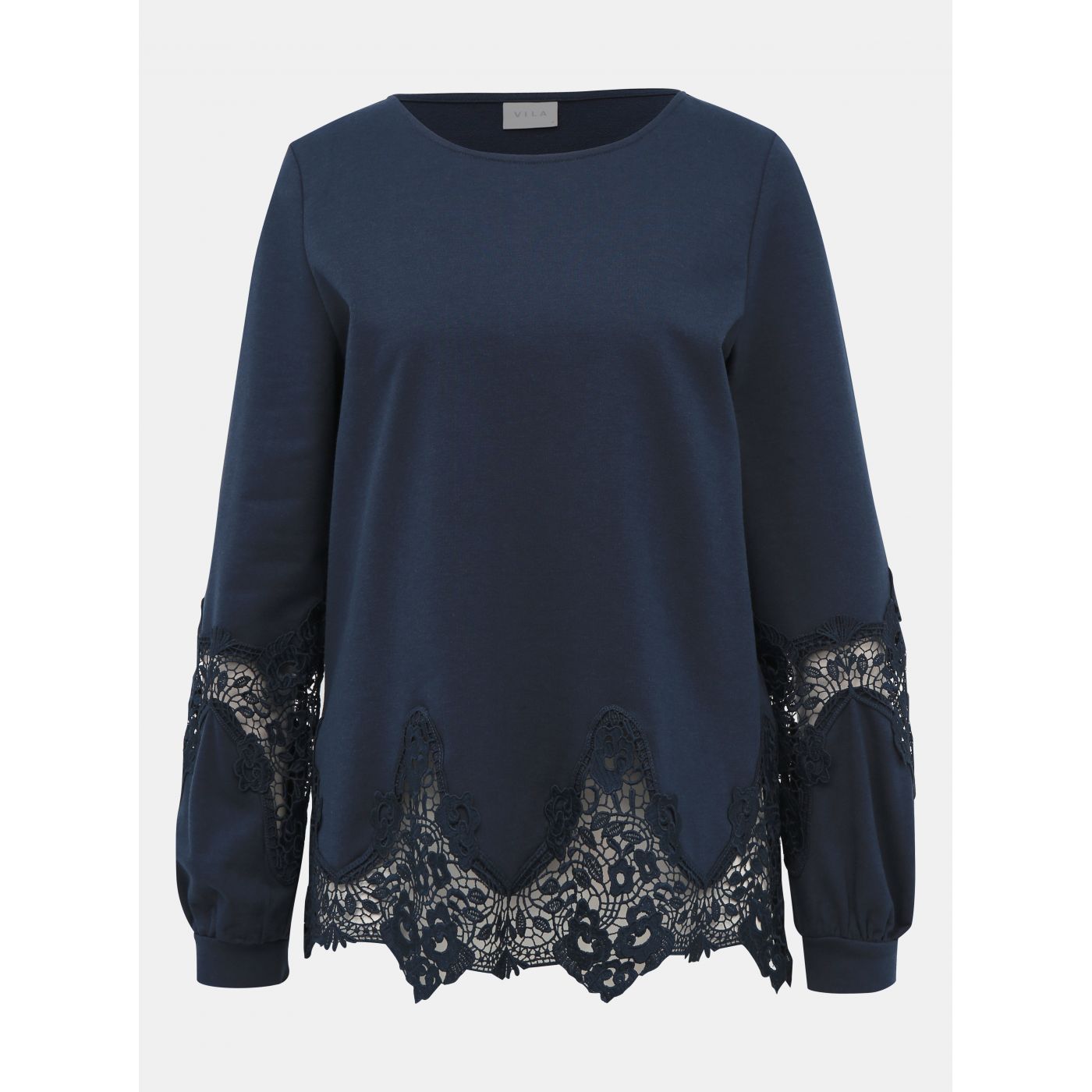Dark blue lightweight sweatshirt with lace VILA Lace