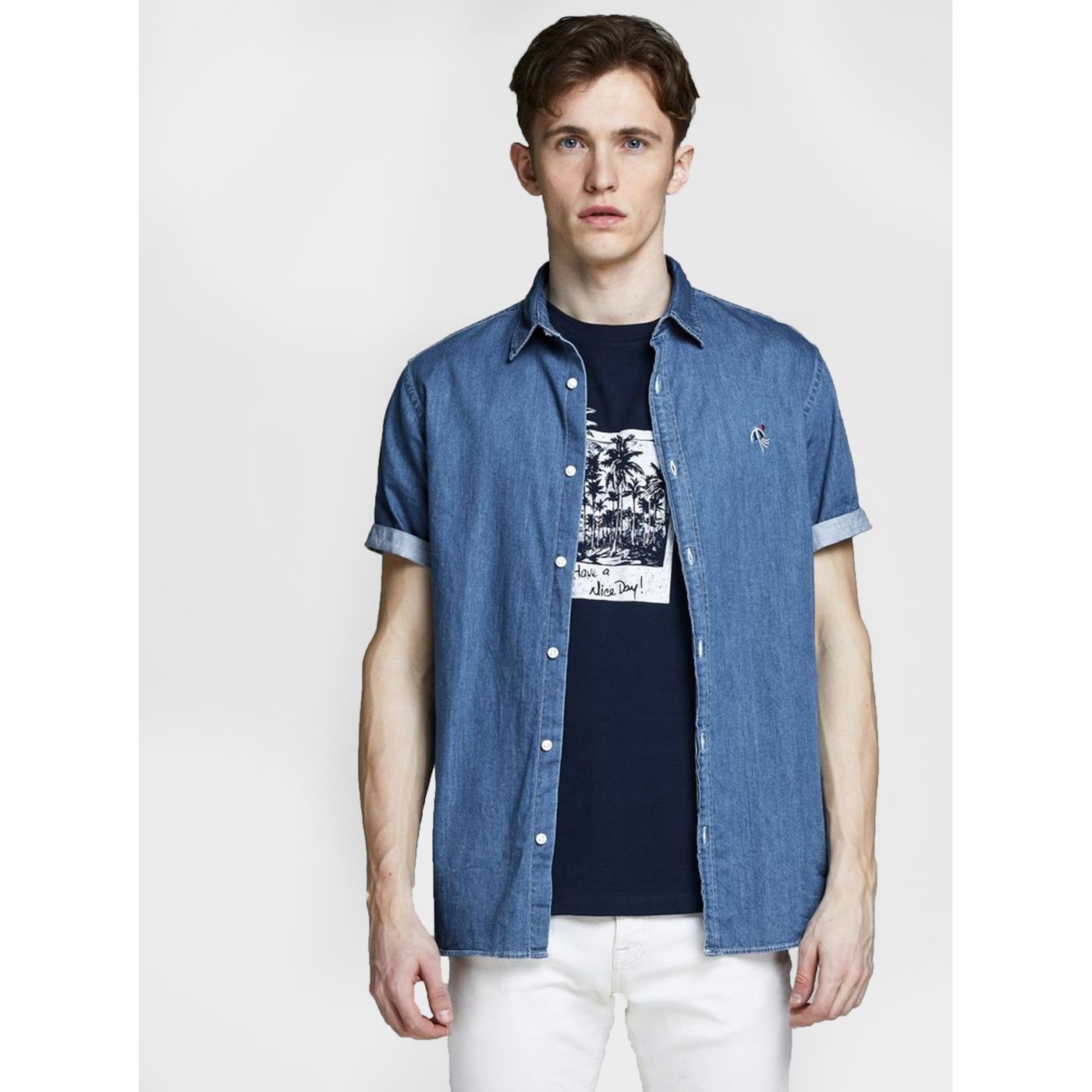 Blue Denim Shirt with Jack & Jones Surf Embroidery