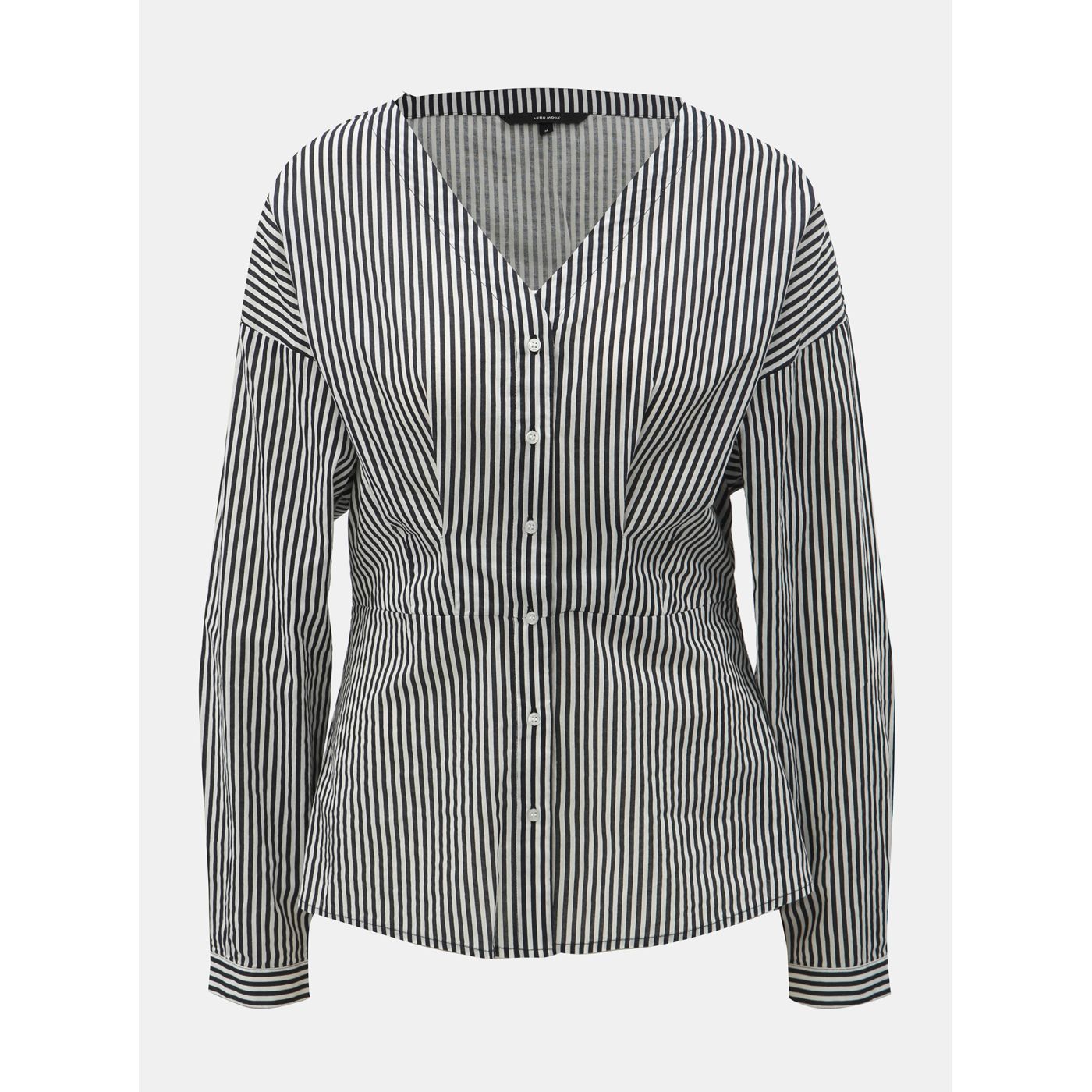 White-black fitted blouse with V-neck VERO MODA Maji