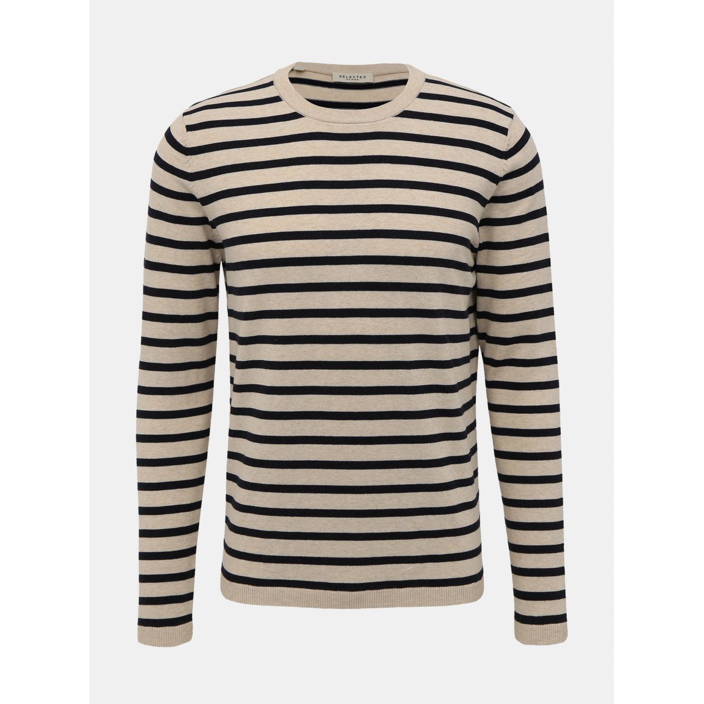 Blue beige striped basic sweater Selected Homme Tron