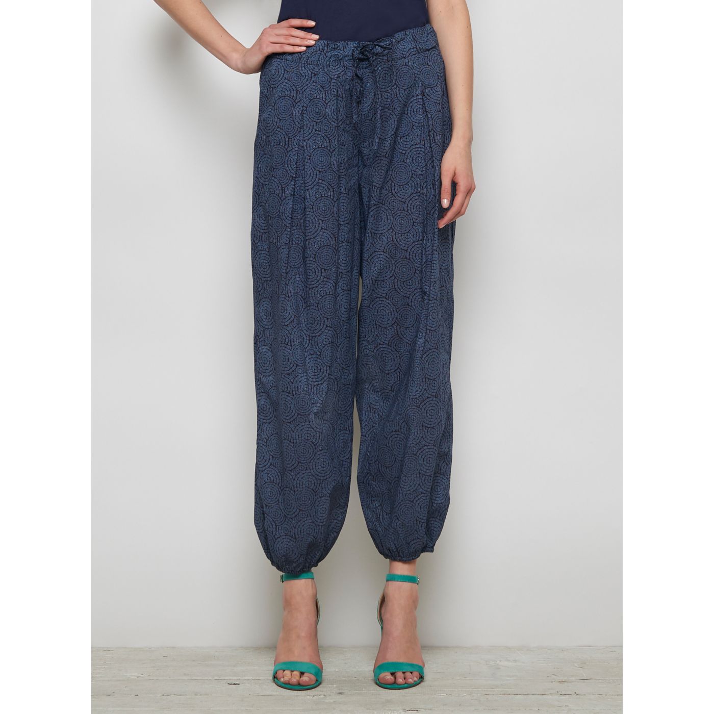 Dark Blue Patterned Loose Pants Tranquillo