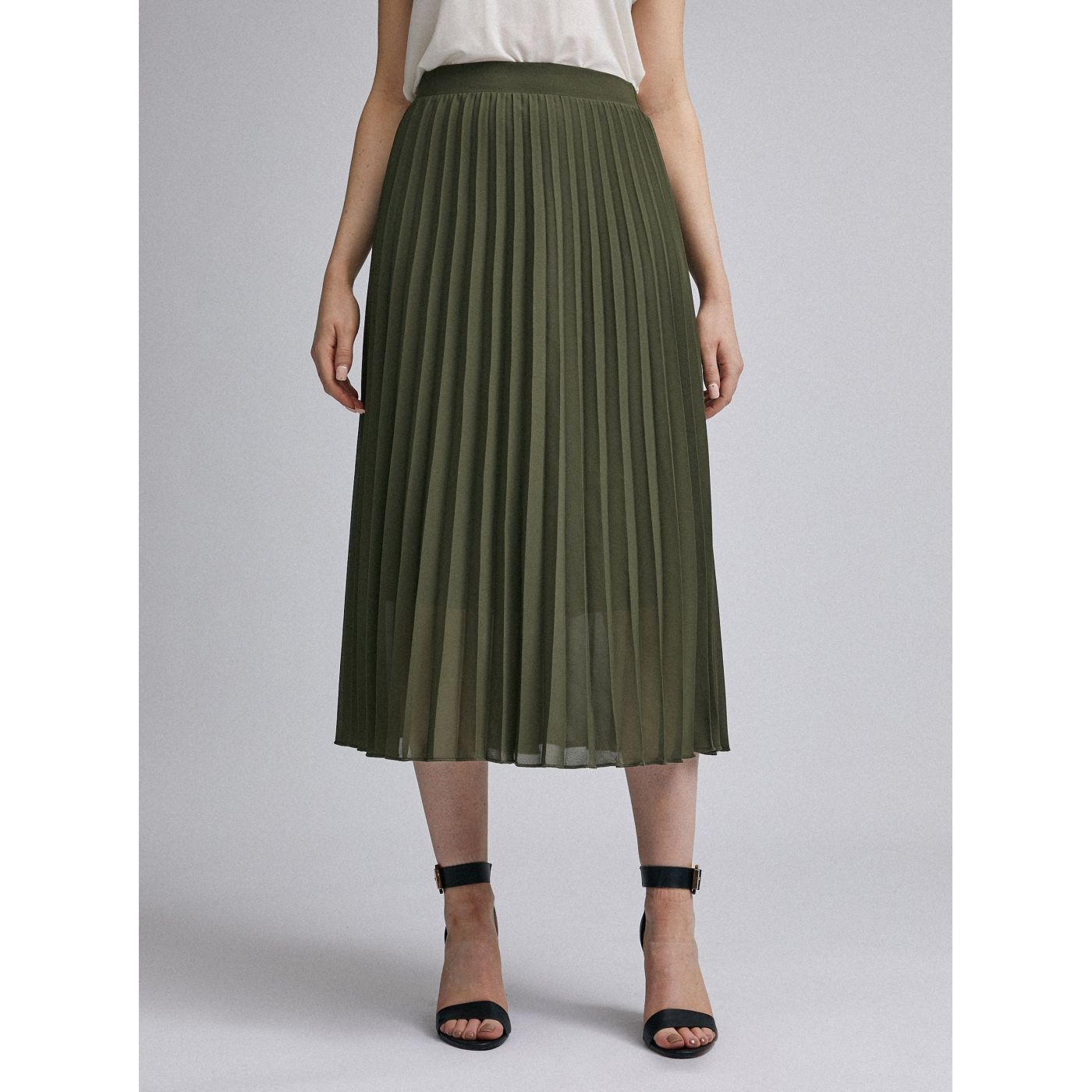 Khaki pleated midi skirt by Dorothy Perkins