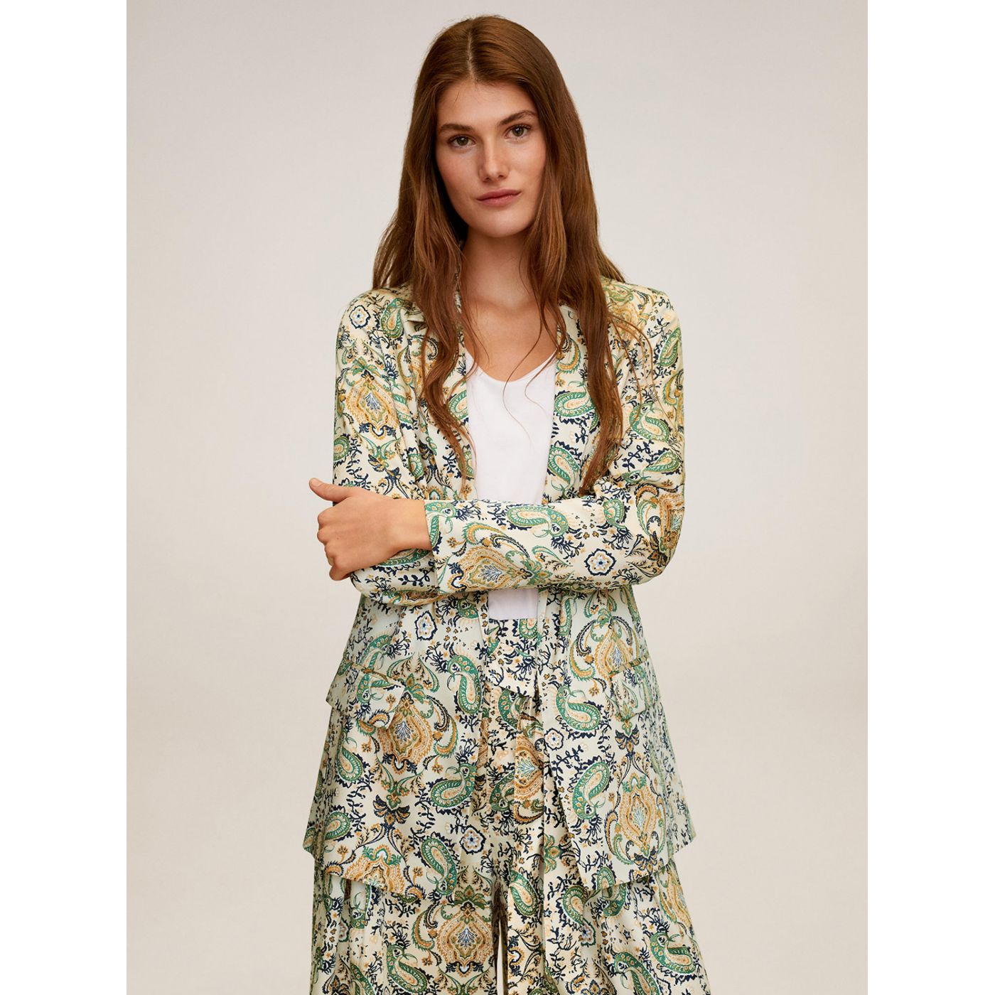 Cream patterned Mango Dianapri Jacket