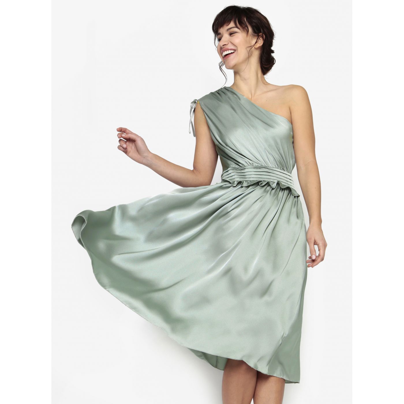 Light Green Asymmetric Dress with Little Mistress Flounce