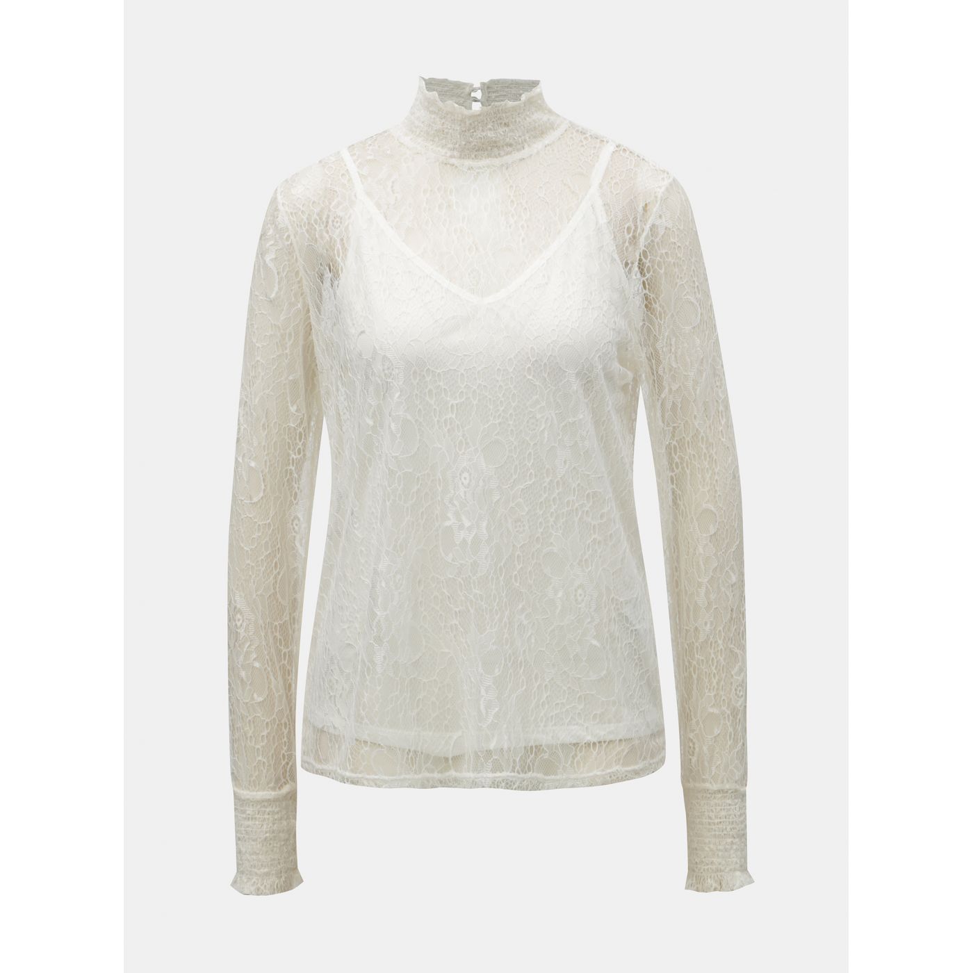 Cream lace blouse with stand-up collar VERO MODA Edith