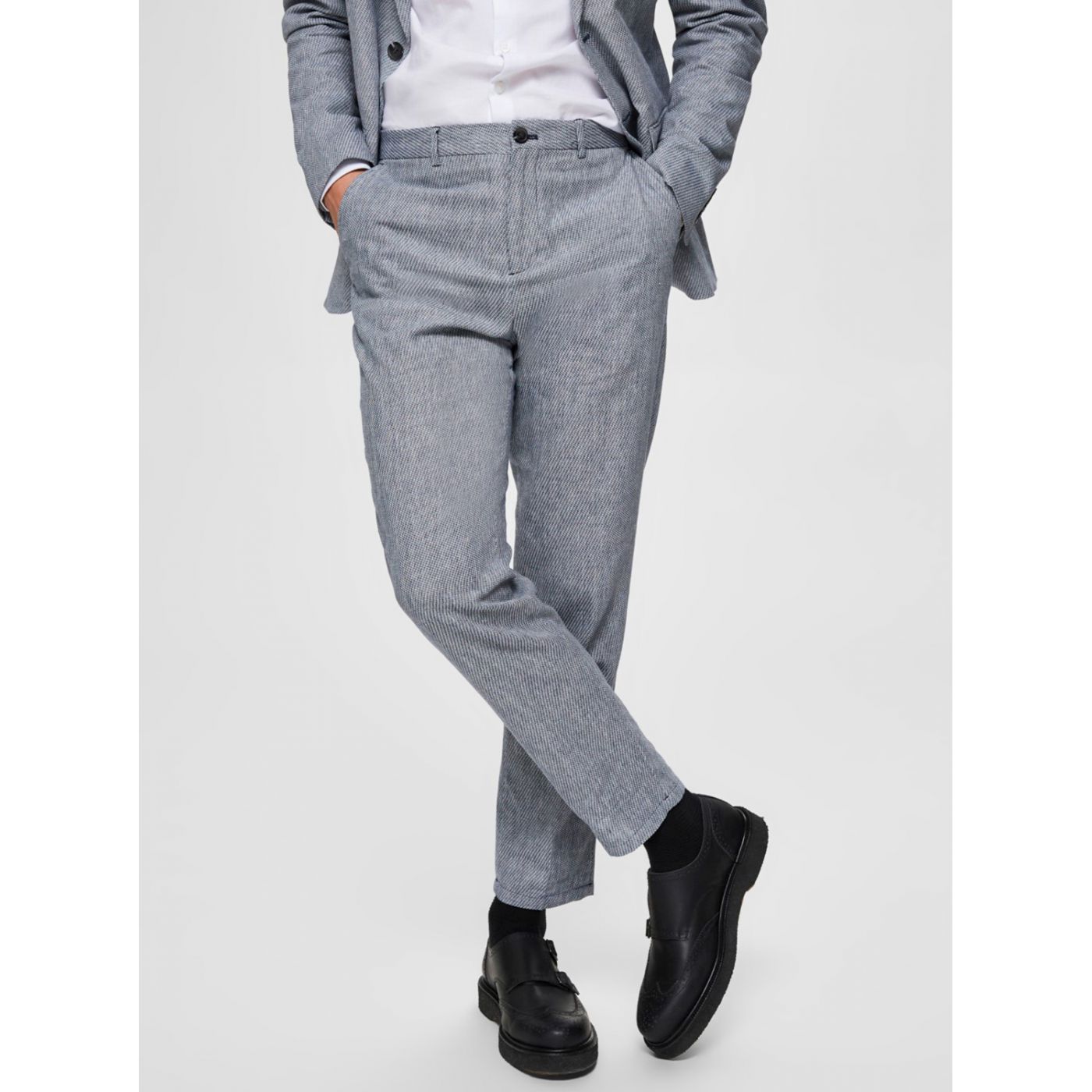 Light Blue Slim Fit Pants with Flax Flax Selected Homme Will