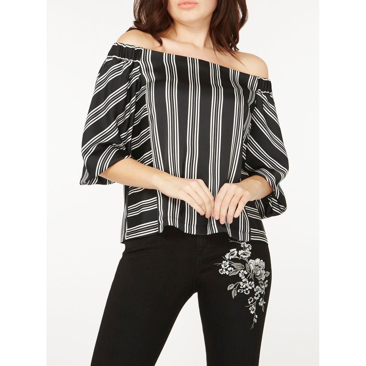 Black striped blouse with exposed shoulders Dorothy Perkins
