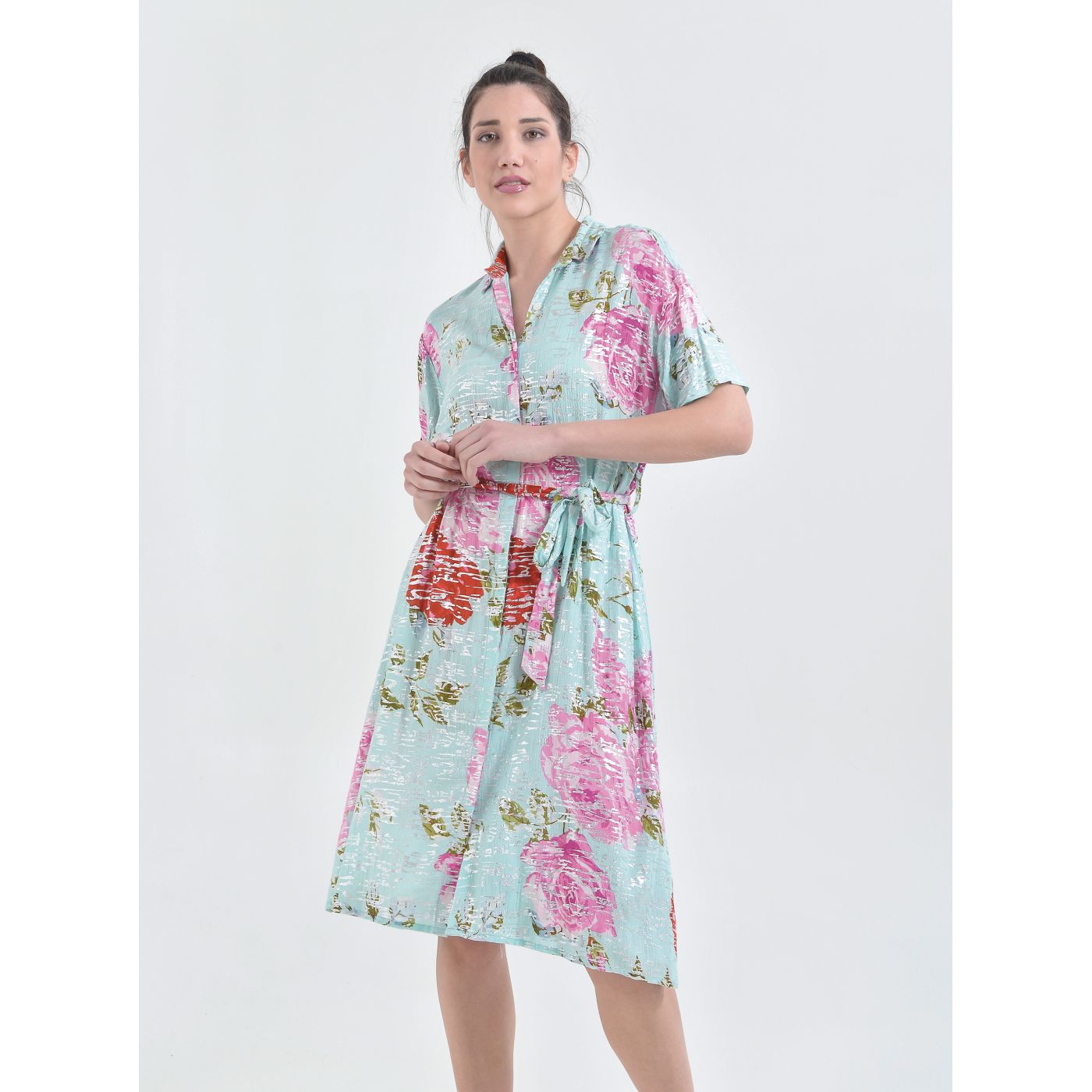 Light Blue Floral Shirt Dress Ble