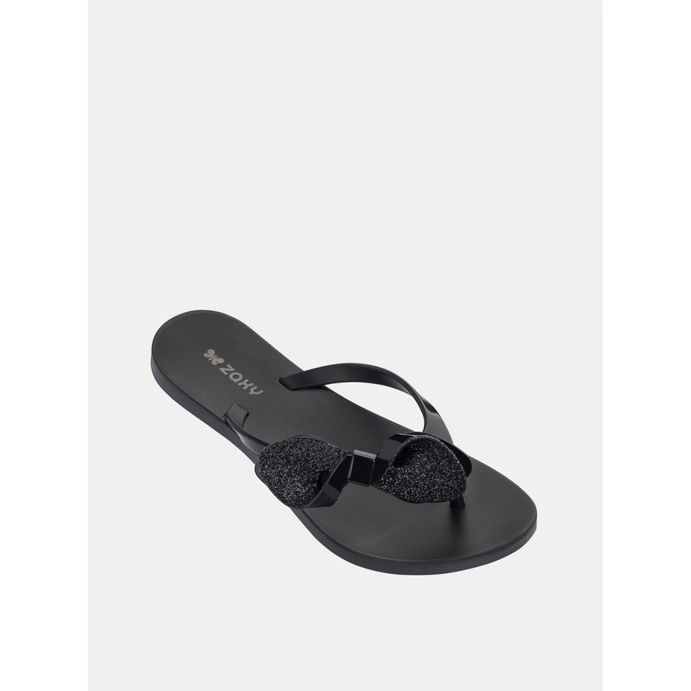 Black flip-flops with Zaxy Fresh Trip bow
