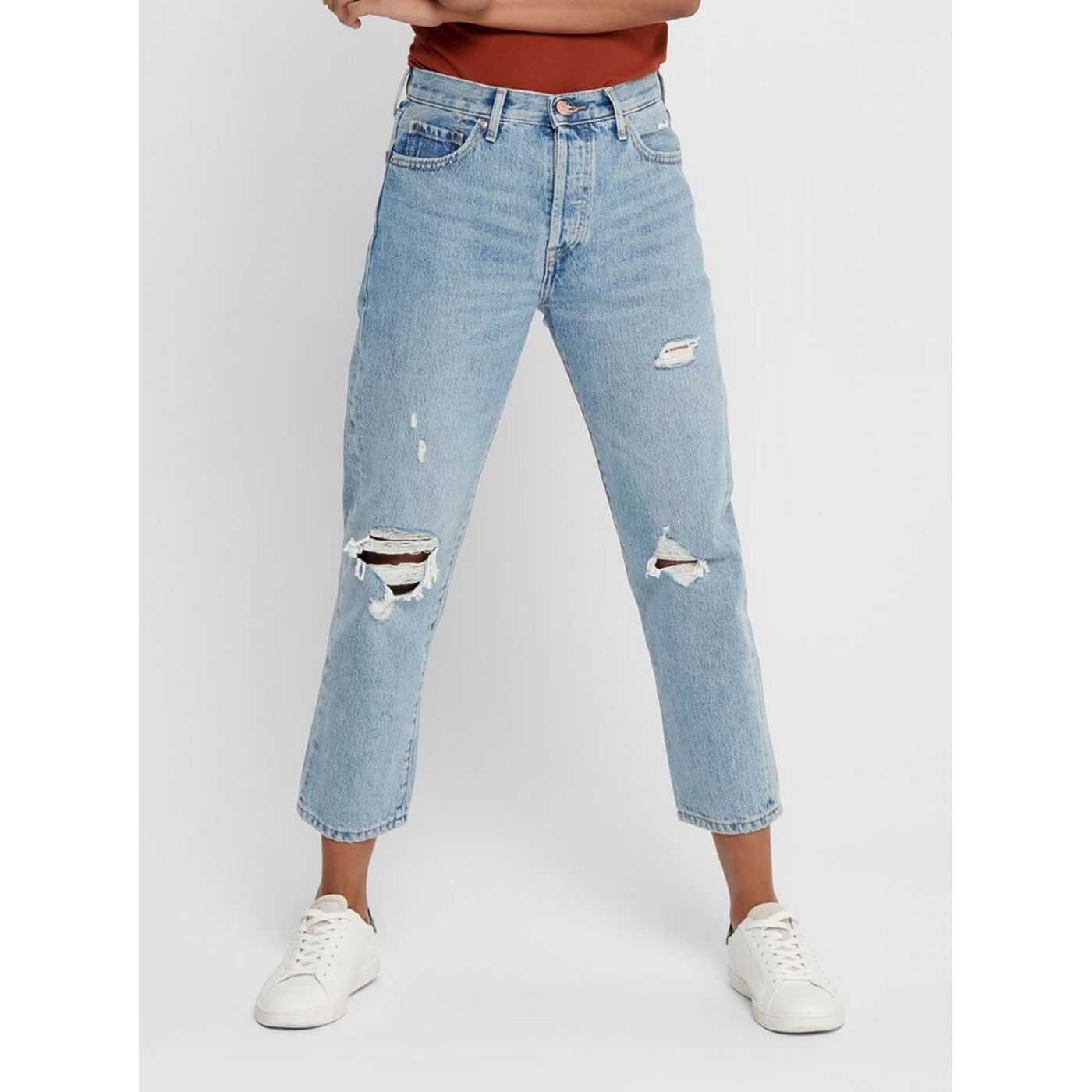 Blue Shortened Straight Fit Jeans ONLY Fine