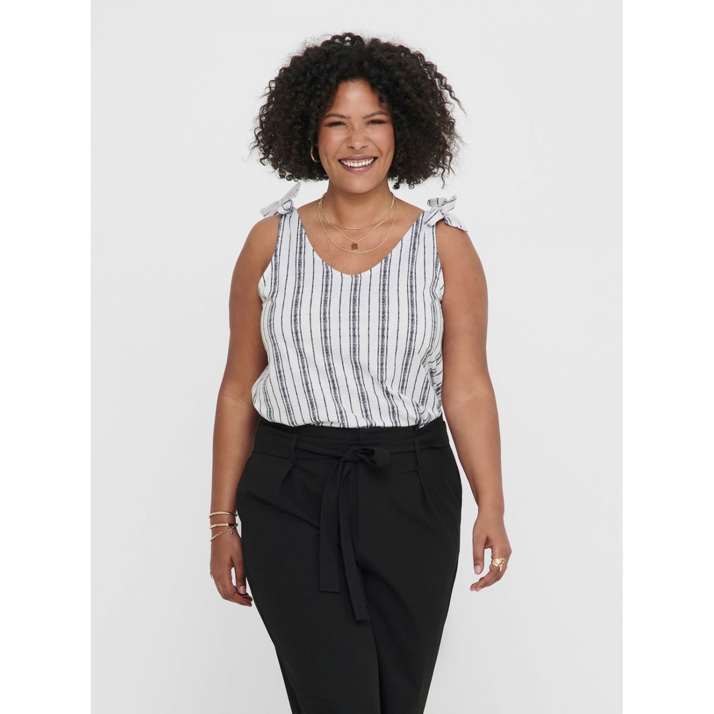 Grey-white Striped Tank Top ONLY CARMAKOMA Adele