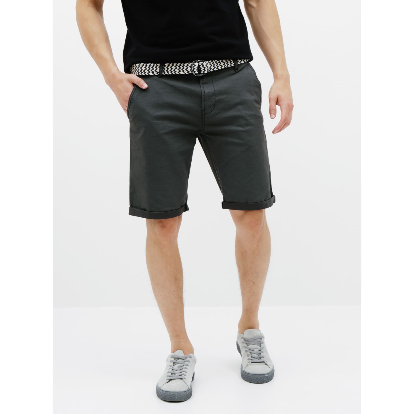 Dark Grey Chino Shorts with Shine Original Belt