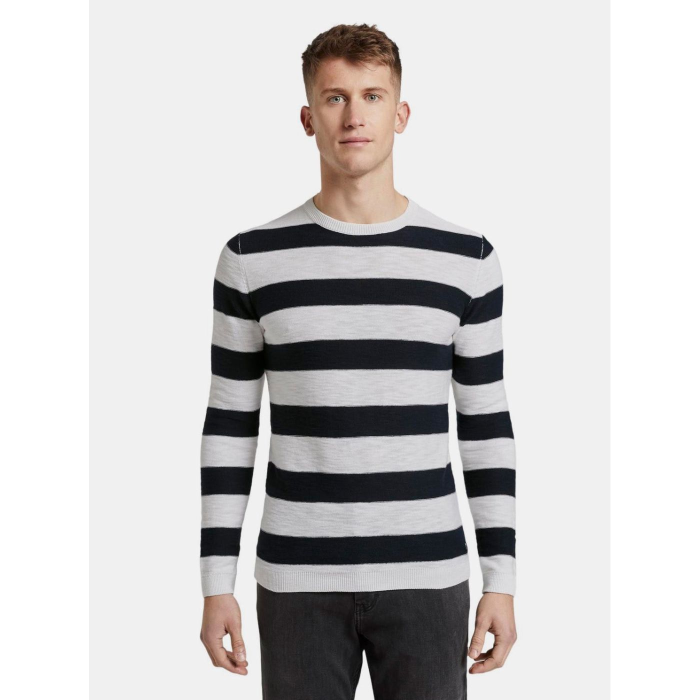 Black-and-white Men's Striped Basic Sweater Tom Tailor Denim