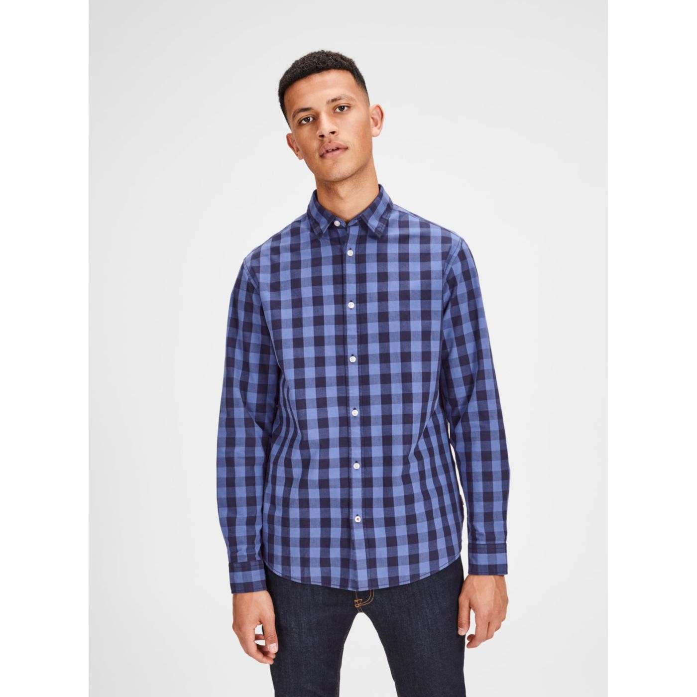 Jack & Jones Gingham Blue Checked Long Sleeve Shirt