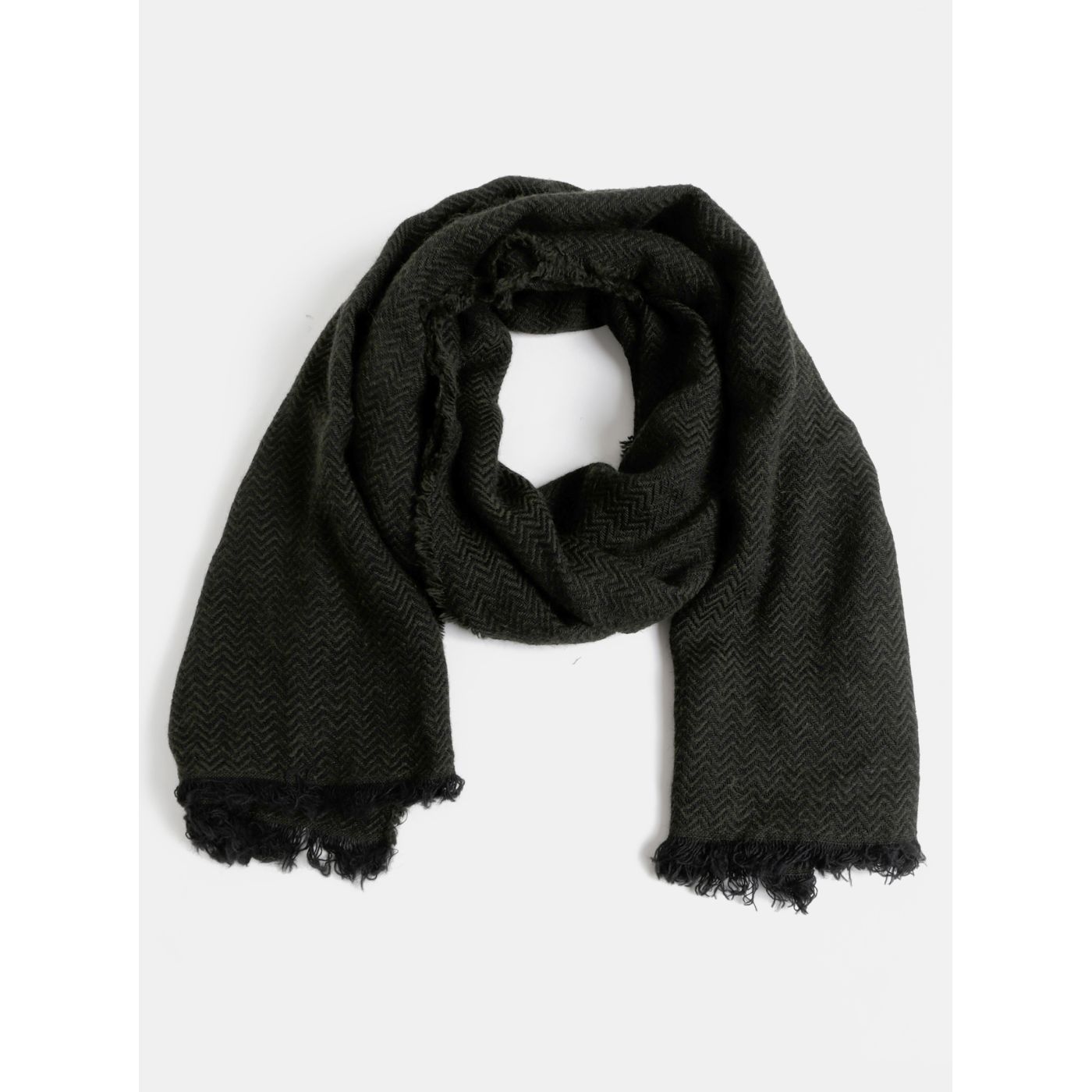 Dark Green Patterned Scarf with Admixture Of Wool Selected Homme Per
