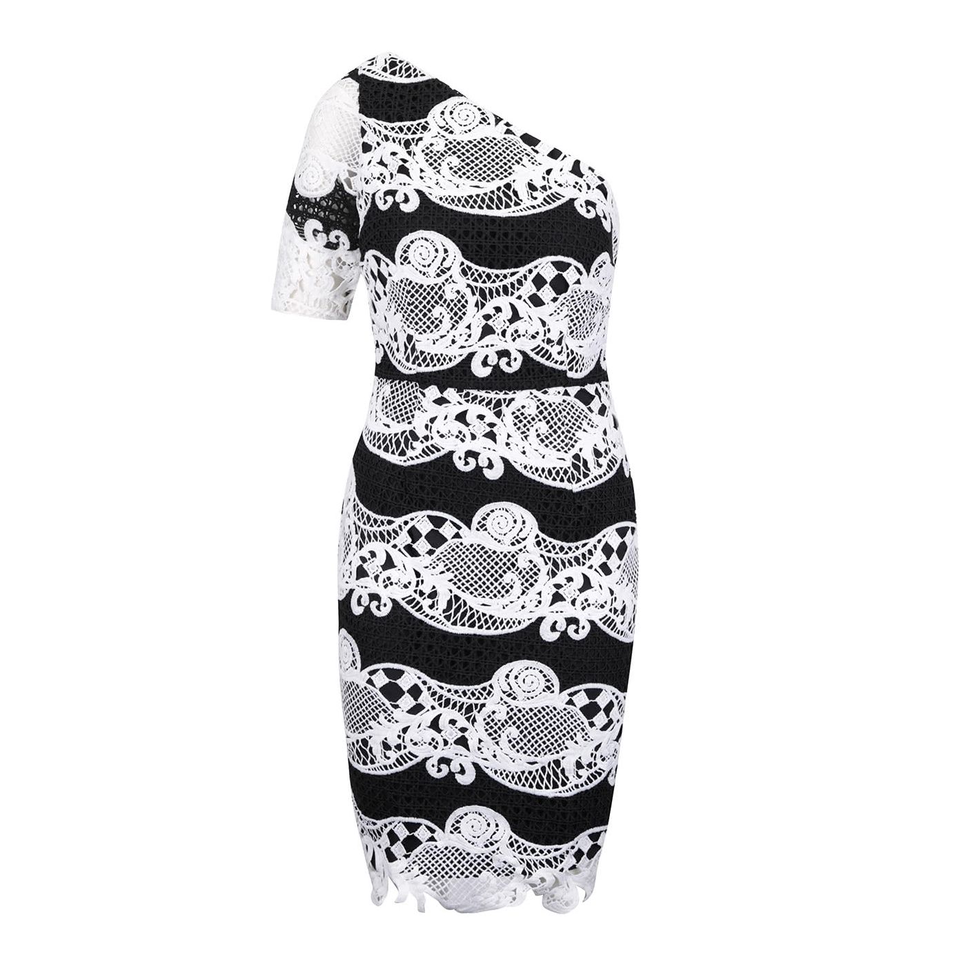 White-black Lace Dress with One Sleeve Little Mistress